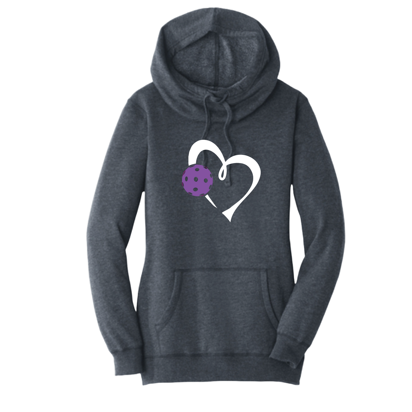 Love Pickleball (Purple) | Women’s Cowl-Neck Hoodie Pickleball Sweatshirt | 55% Cotton 45% Poly Fleece