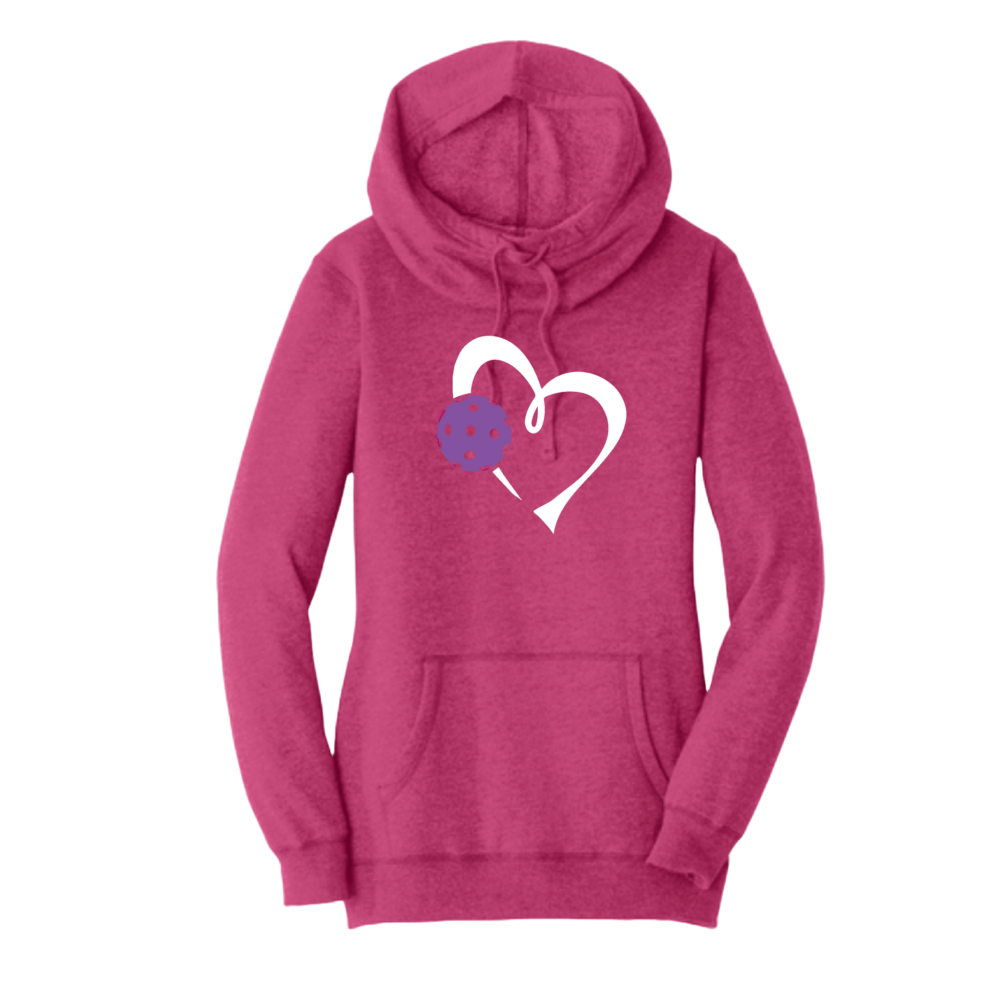 Love Pickleball (Purple) | Women’s Cowl-Neck Hoodie Pickleball Sweatshirt | 55% Cotton 45% Poly Fleece