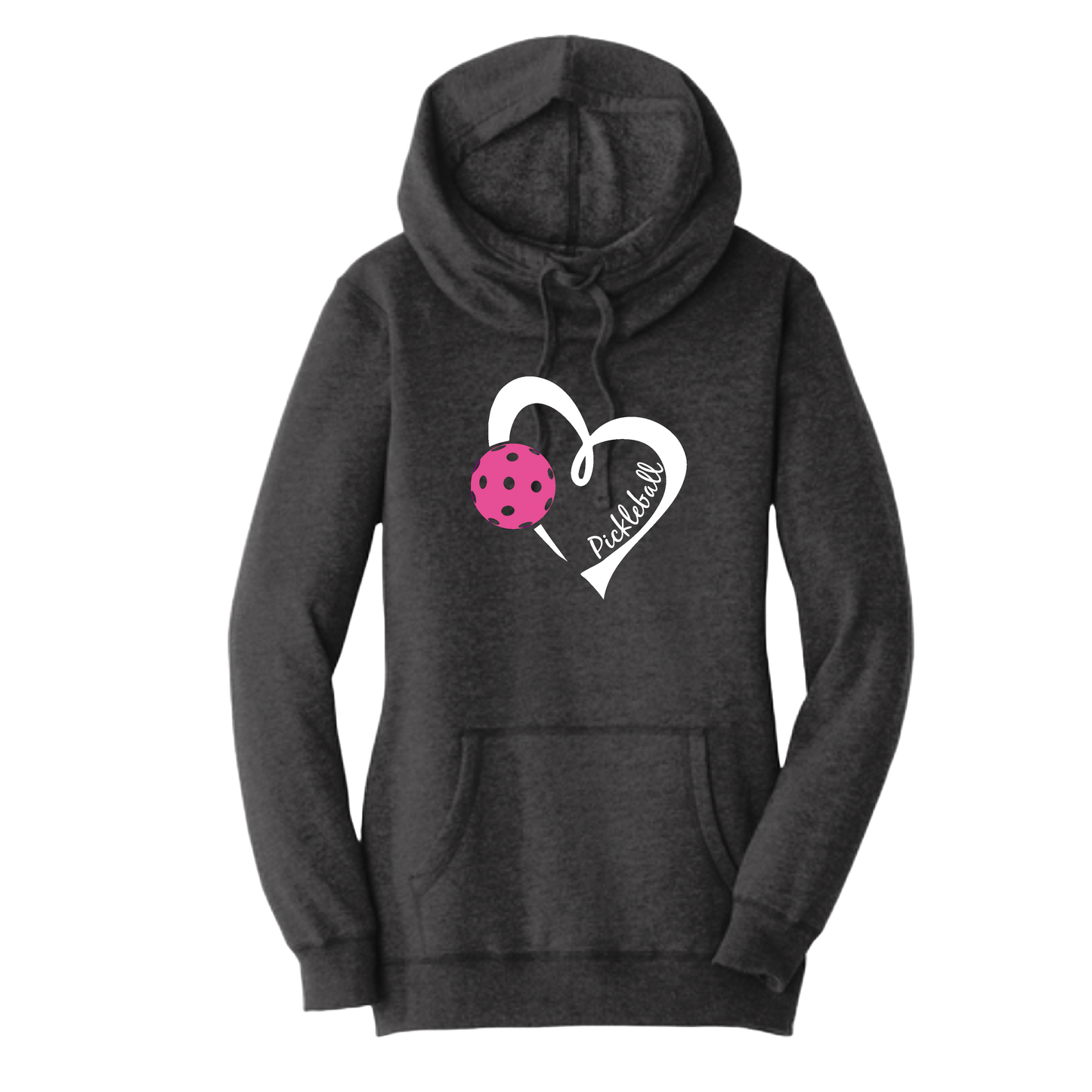 Pickleball Love (Pink) | Women’s Cowl-Neck Hoodie Pickleball Sweatshirt | 55% Cotton 45% Poly Fleece