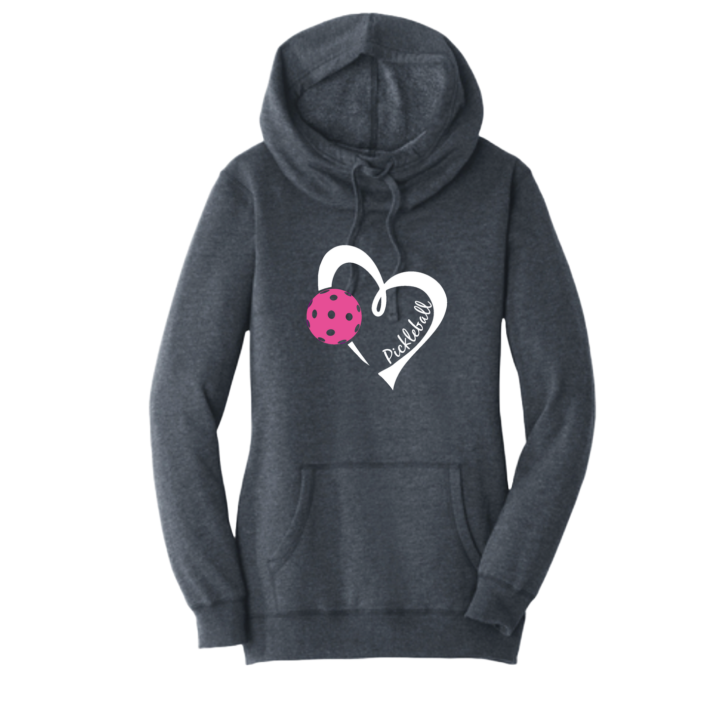 Pickleball Love (Pink) | Women’s Cowl-Neck Hoodie Pickleball Sweatshirt | 55% Cotton 45% Poly Fleece