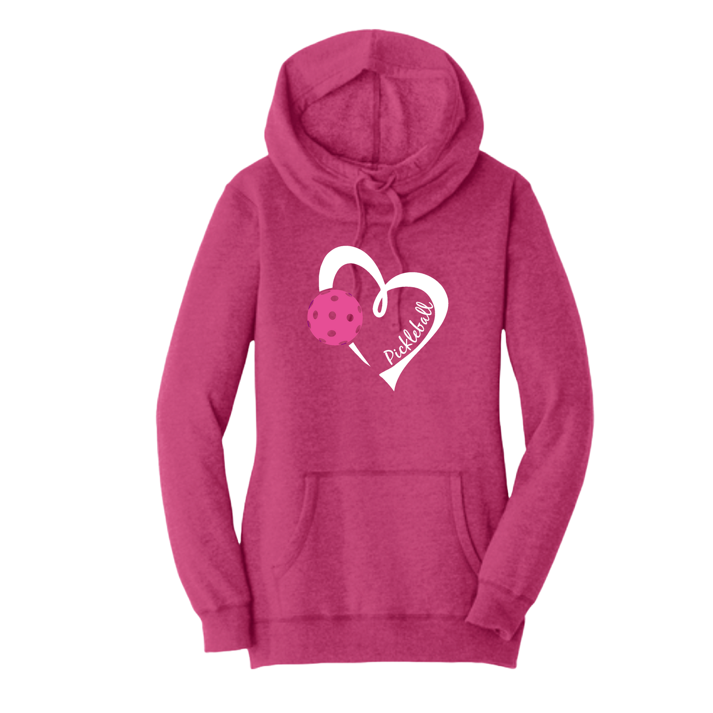 Pickleball Love (Pink) | Women’s Cowl-Neck Hoodie Pickleball Sweatshirt | 55% Cotton 45% Poly Fleece