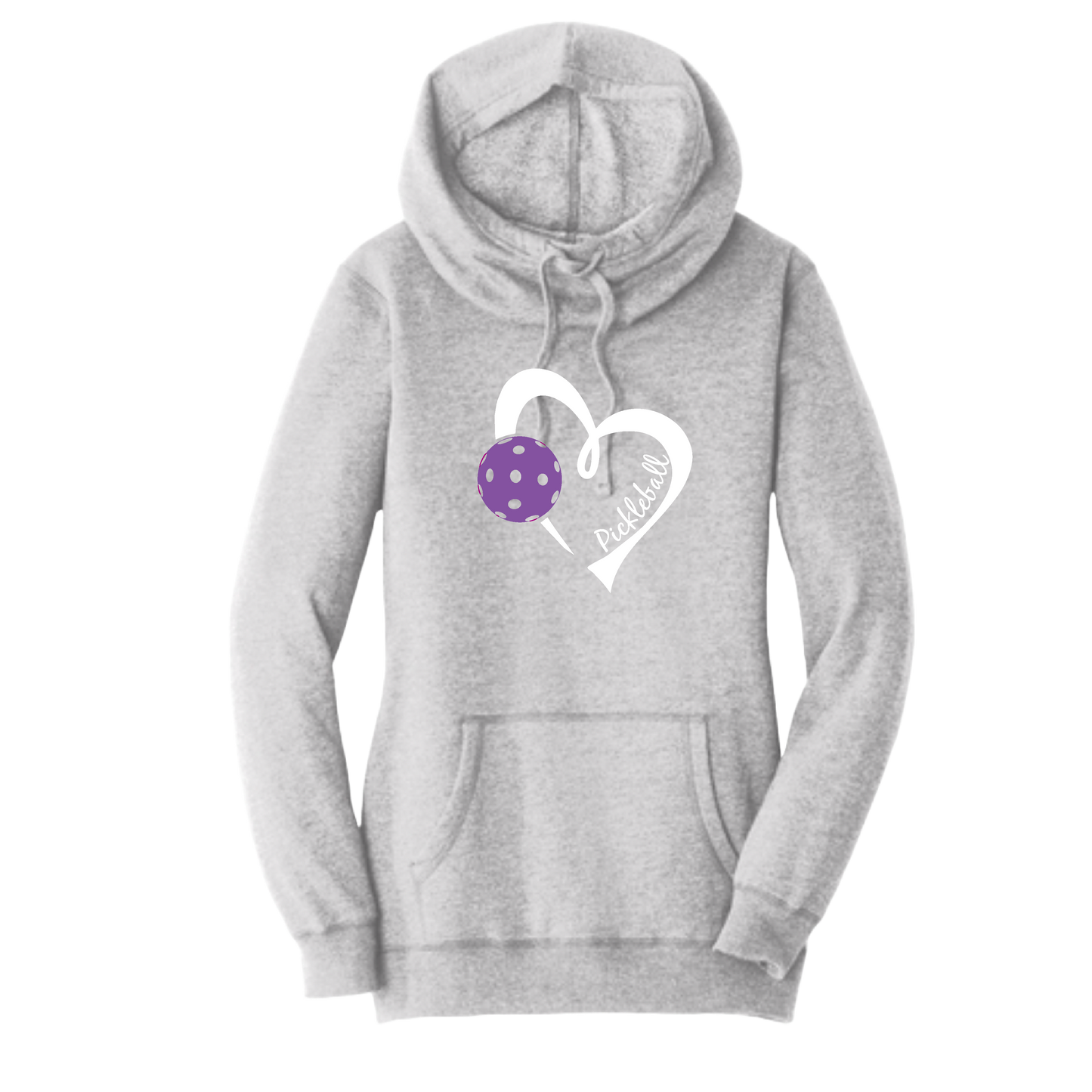 Pickleball Love (Purple) | Women’s Cowl-Neck Hoodie Pickleball Sweatshirt | 55% Cotton 45% Poly Fleece