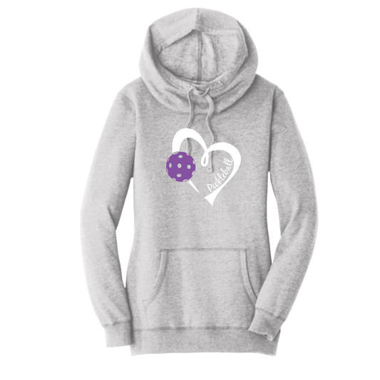 Pickleball Love (Purple) | Women’s Cowl-Neck Hoodie Pickleball Sweatshirt | 55% Cotton 45% Poly Fleece