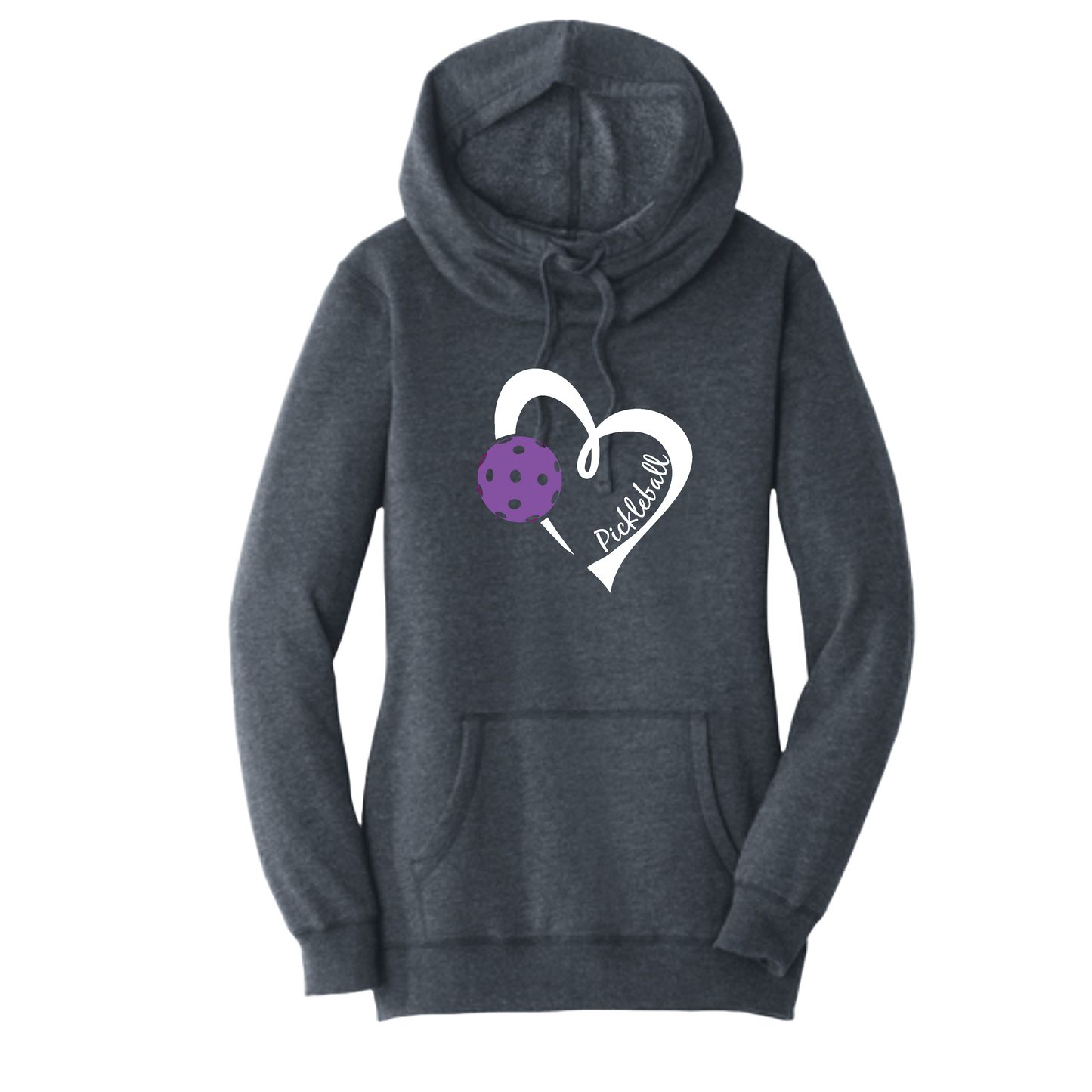 Pickleball Love (Purple) | Women’s Cowl-Neck Hoodie Pickleball Sweatshirt | 55% Cotton 45% Poly Fleece