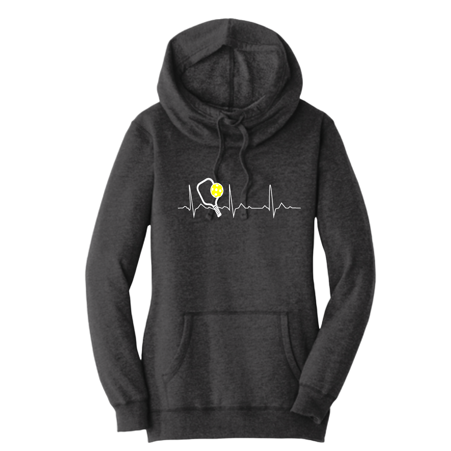 Pickleball Heartbeat EKG | Women’s Cowl-Neck Hoodie Pickleball Sweatshirt | 55% Cotton 45% Poly Fleece