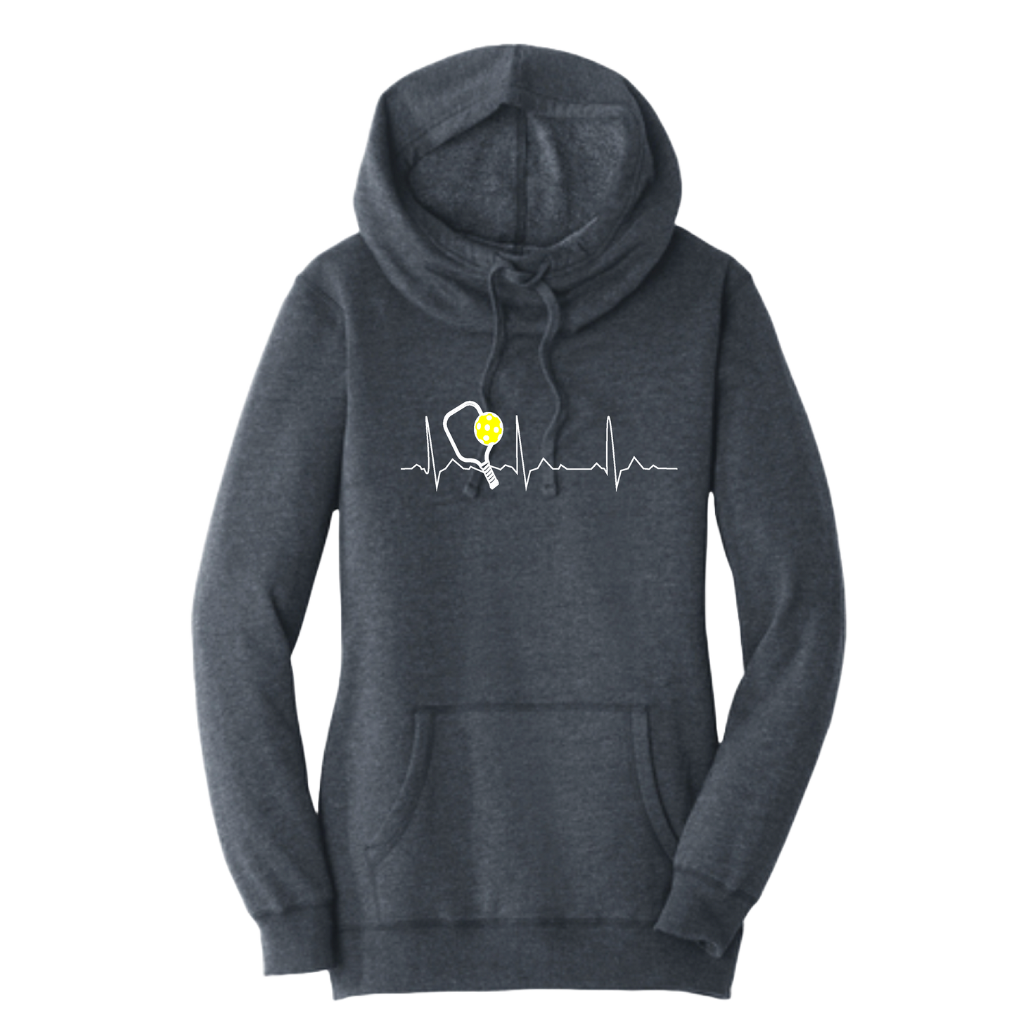 Pickleball Heartbeat EKG | Women’s Cowl-Neck Hoodie Pickleball Sweatshirt | 55% Cotton 45% Poly Fleece