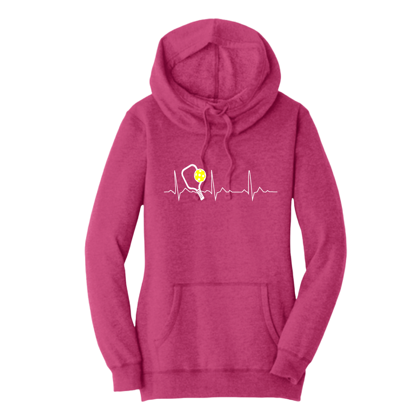 Pickleball Heartbeat EKG | Women’s Cowl-Neck Hoodie Pickleball Sweatshirt | 55% Cotton 45% Poly Fleece