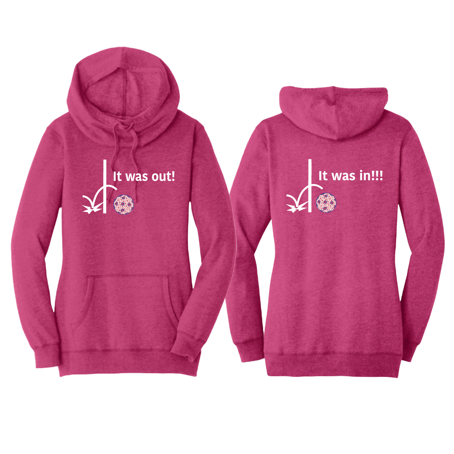 It Was In!!! It Was Out!!! (Pickleballs With Stars) | Women’s Cowl-Neck Hoodie Pickleball Sweatshirt | 55% Cotton 45% Poly Fleece