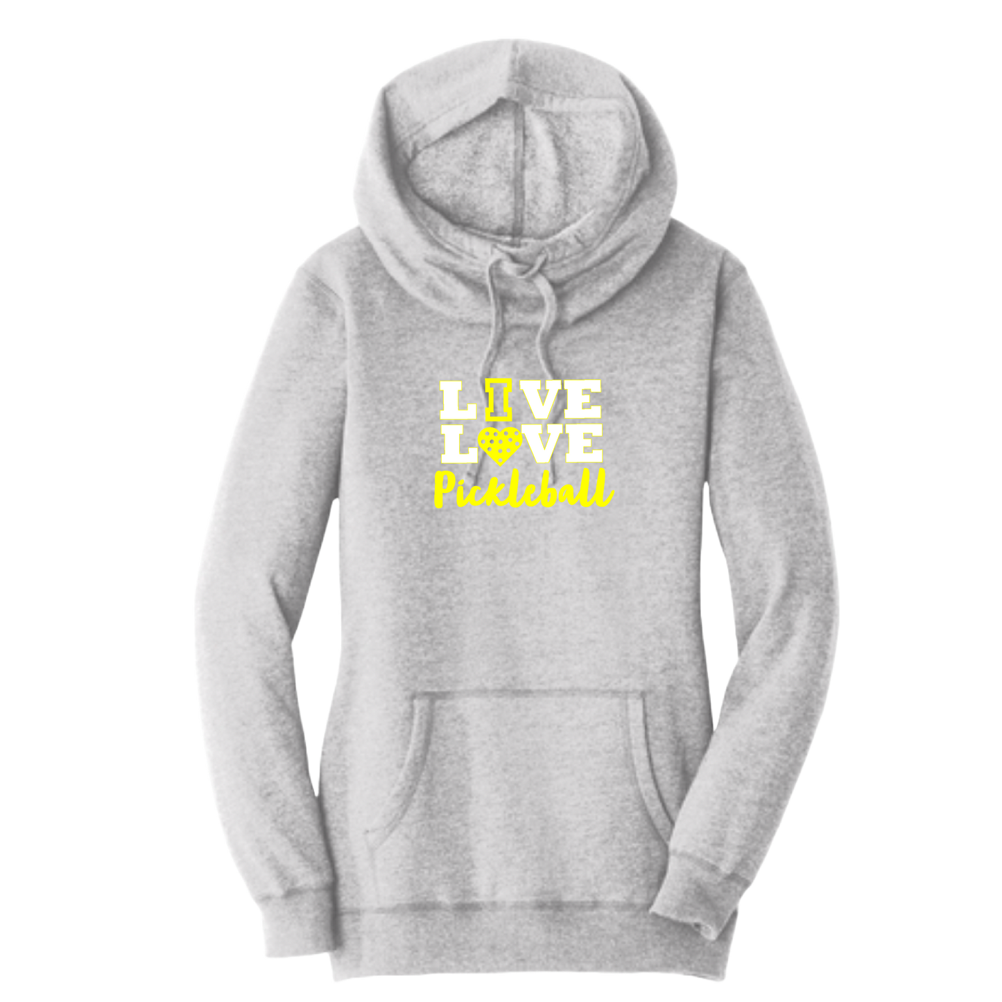 Live Love Pickleball | Women’s Cowl-Neck Hoodie Pickleball Sweatshirt | 55% Cotton 45% Poly Fleece