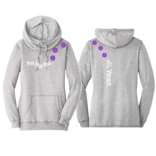 Mine JK Yours (Pickleballs Pink Purple Rainbow) | Women’s Cowl-Neck Hoodie Pickleball Sweatshirt | 55% Cotton 45% Poly Fleece