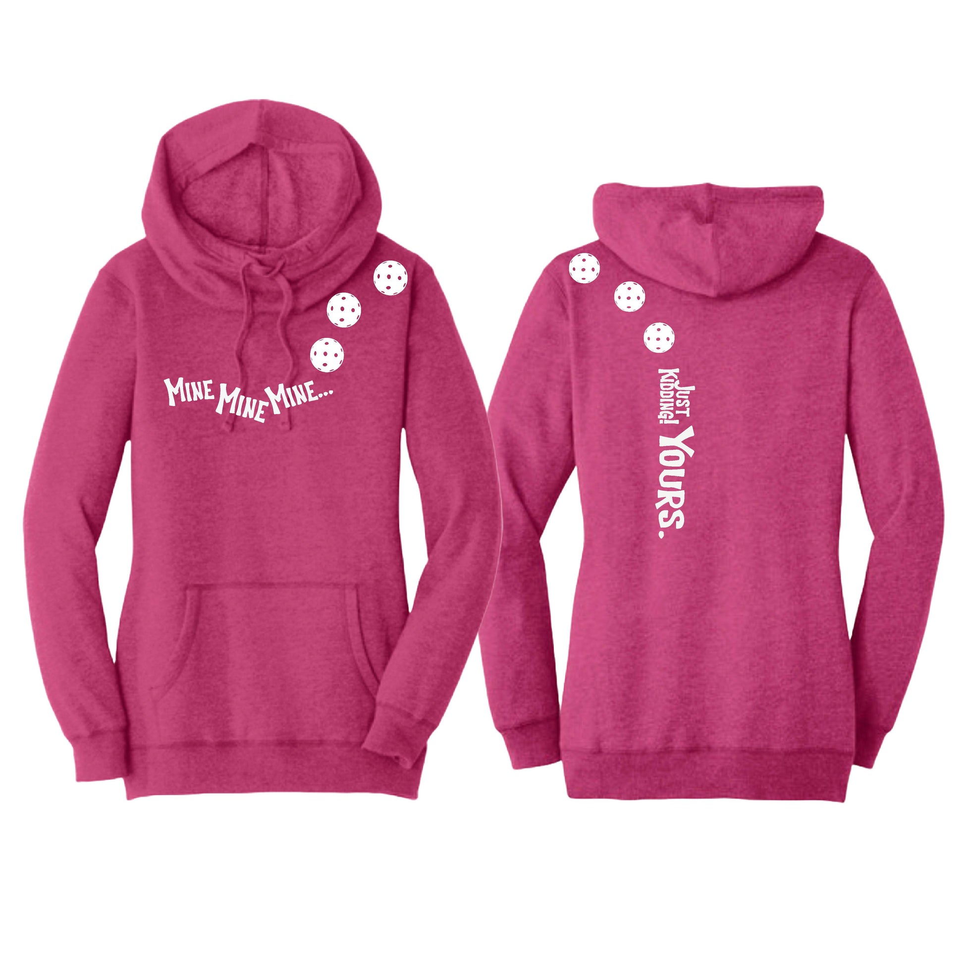 Mine JK Yours (Pickleballs Red White Yellow) | Women’s Cowl-Neck Hoodie Pickleball Sweatshirt | 55% Cotton 45% Poly Fleece