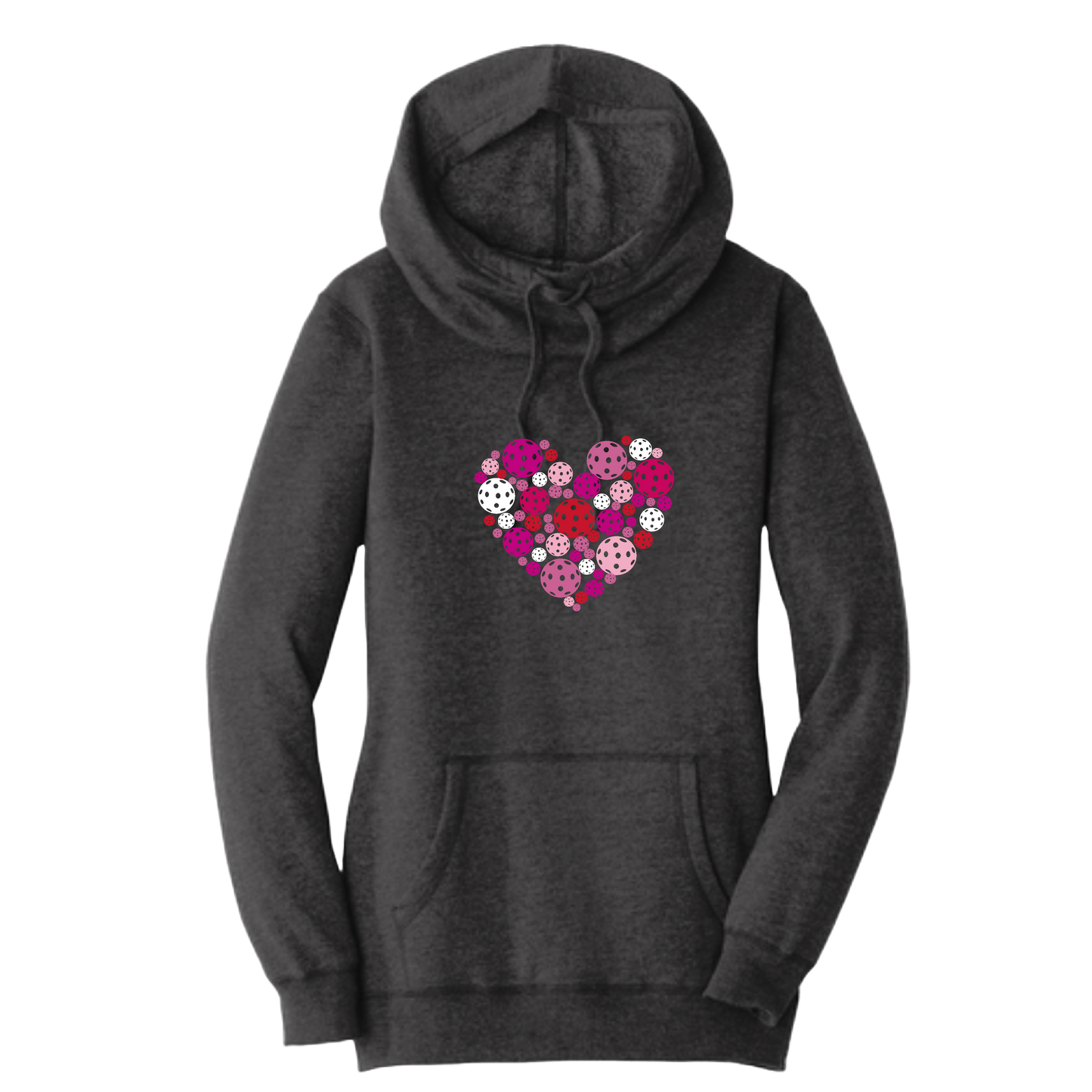 Pickleball Heart | Women’s Cowl-Neck Hoodie Pickleball Sweatshirt | 55% Cotton 45% Poly Fleece