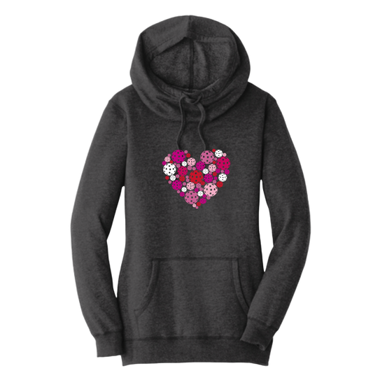 Pickleball Heart | Women’s Cowl-Neck Hoodie Pickleball Sweatshirt | 55% Cotton 45% Poly Fleece