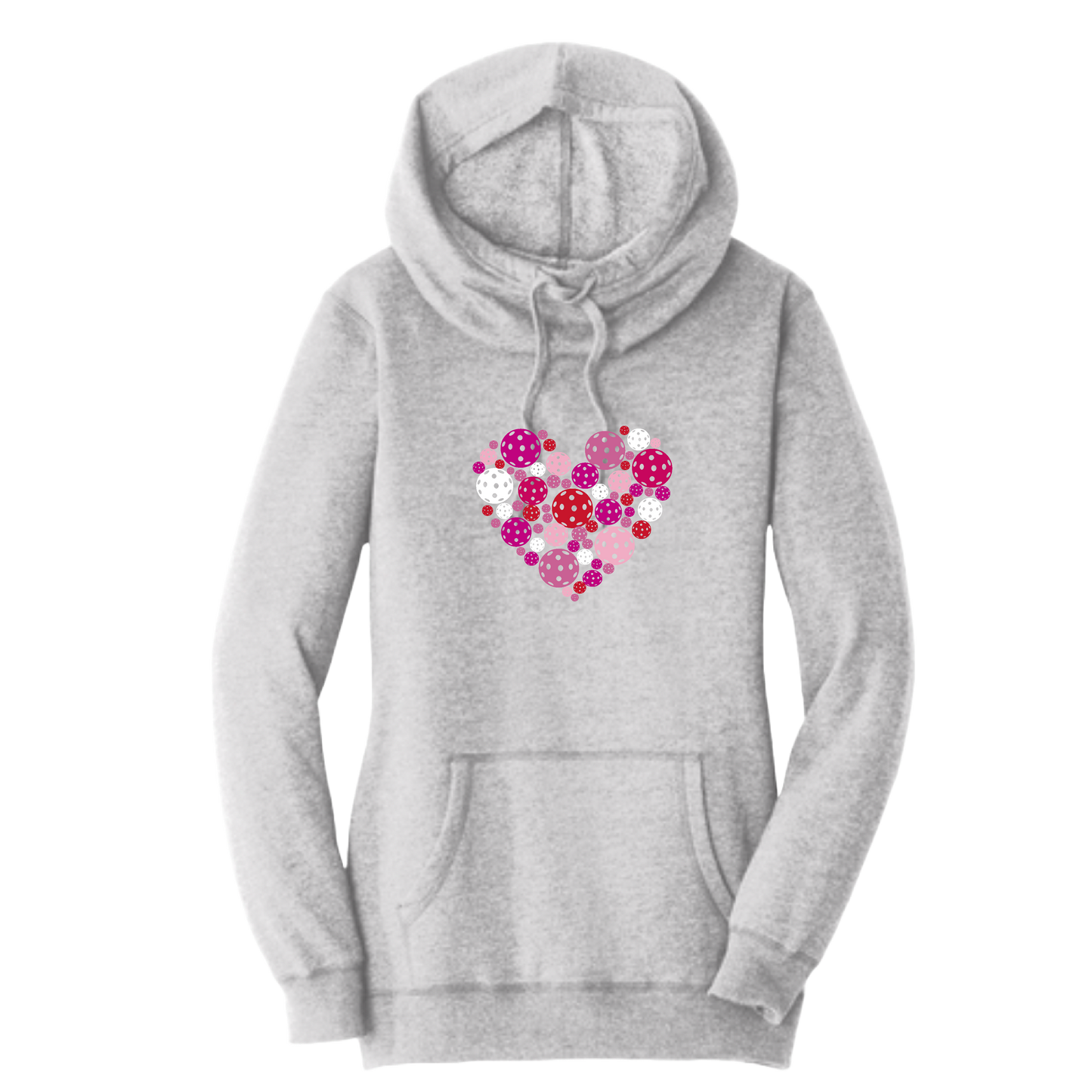 Pickleball Heart | Women’s Cowl-Neck Hoodie Pickleball Sweatshirt | 55% Cotton 45% Poly Fleece