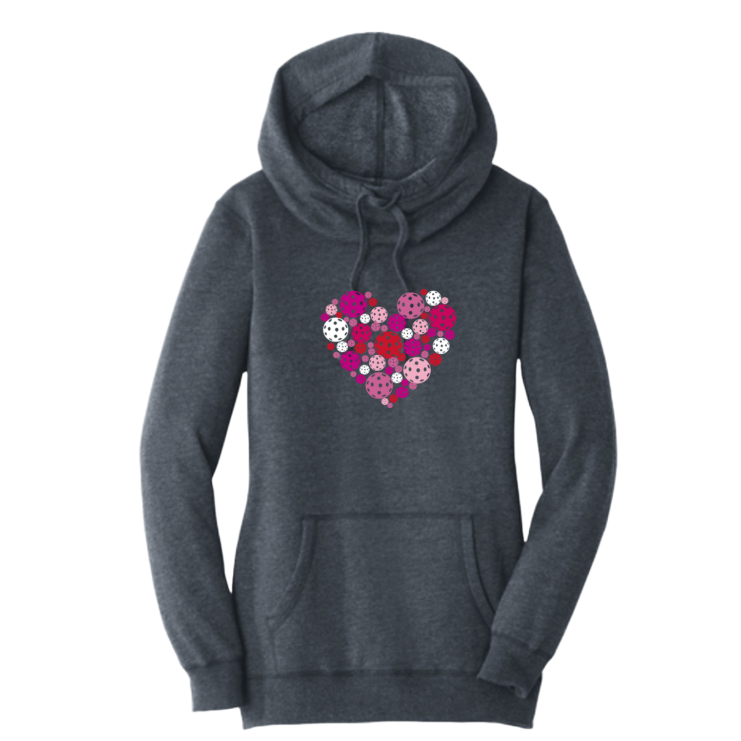 Pickleball Heart | Women’s Cowl-Neck Hoodie Pickleball Sweatshirt | 55% Cotton 45% Poly Fleece