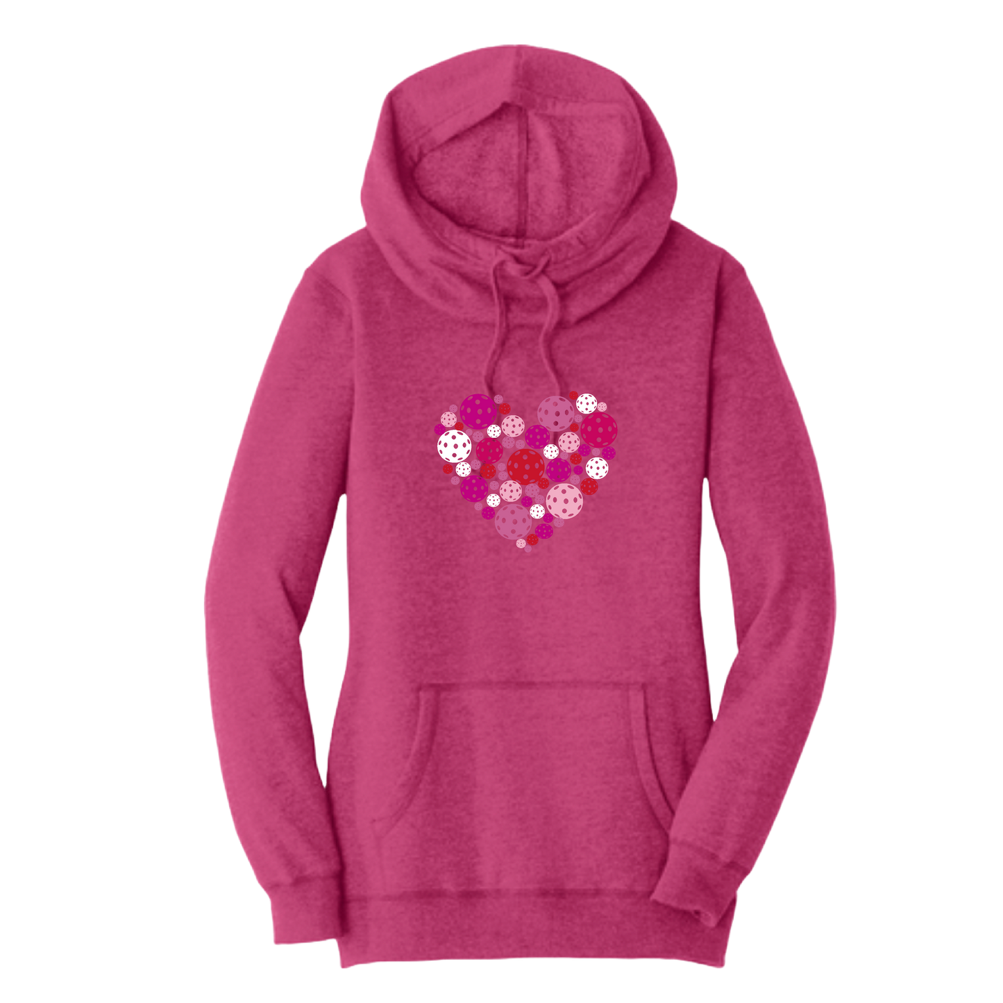 Pickleball Heart | Women’s Cowl-Neck Hoodie Pickleball Sweatshirt | 55% Cotton 45% Poly Fleece