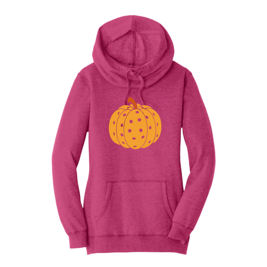 Pumpkin Pickleball | Women’s Cowl-Neck Hoodie Pickleball Sweatshirt | 55% Cotton 45% Poly Fleece