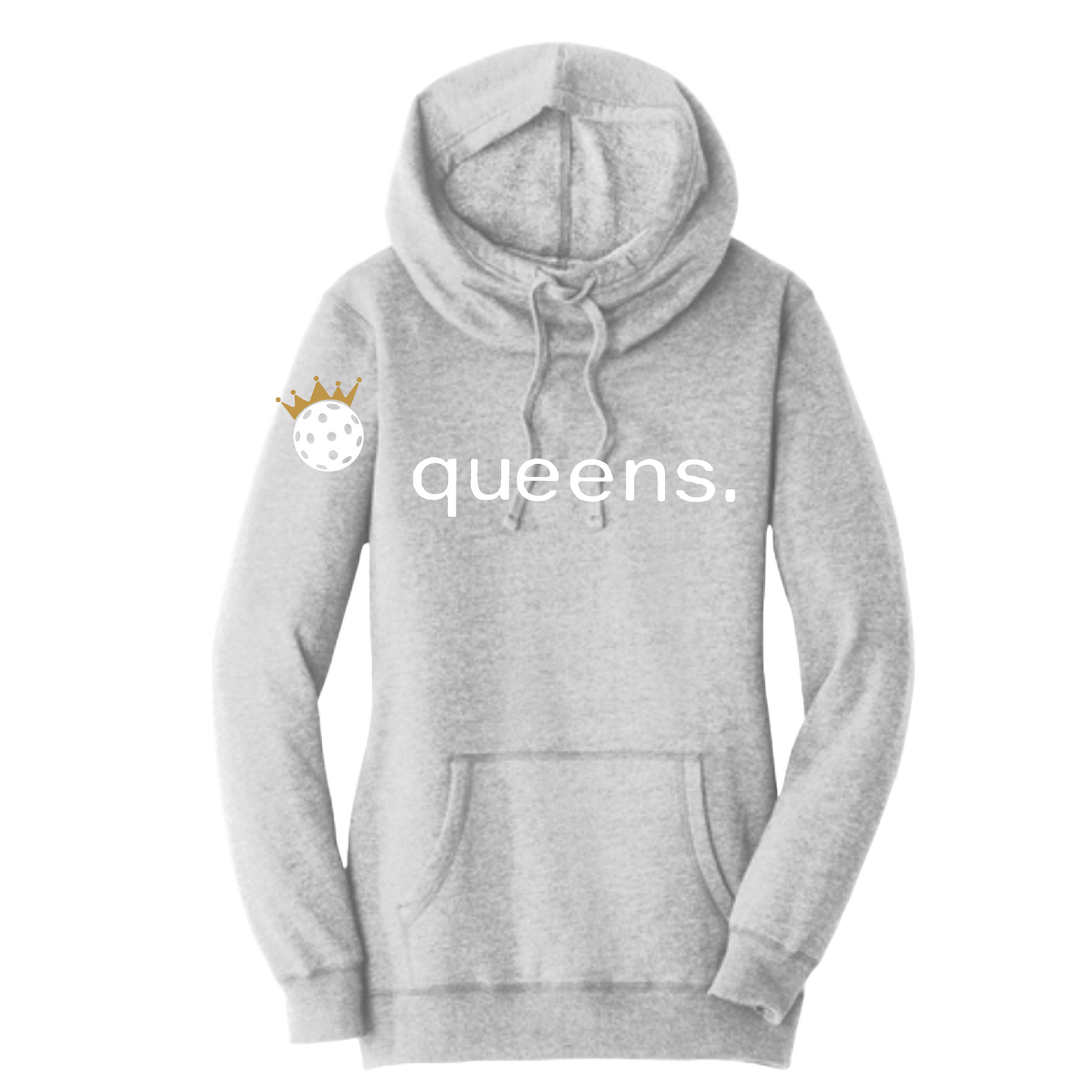 Pickleball Queens and Crown | Women’s Cowl-Neck Hoodie Pickleball Sweatshirt | 55% Cotton 45% Poly Fleece