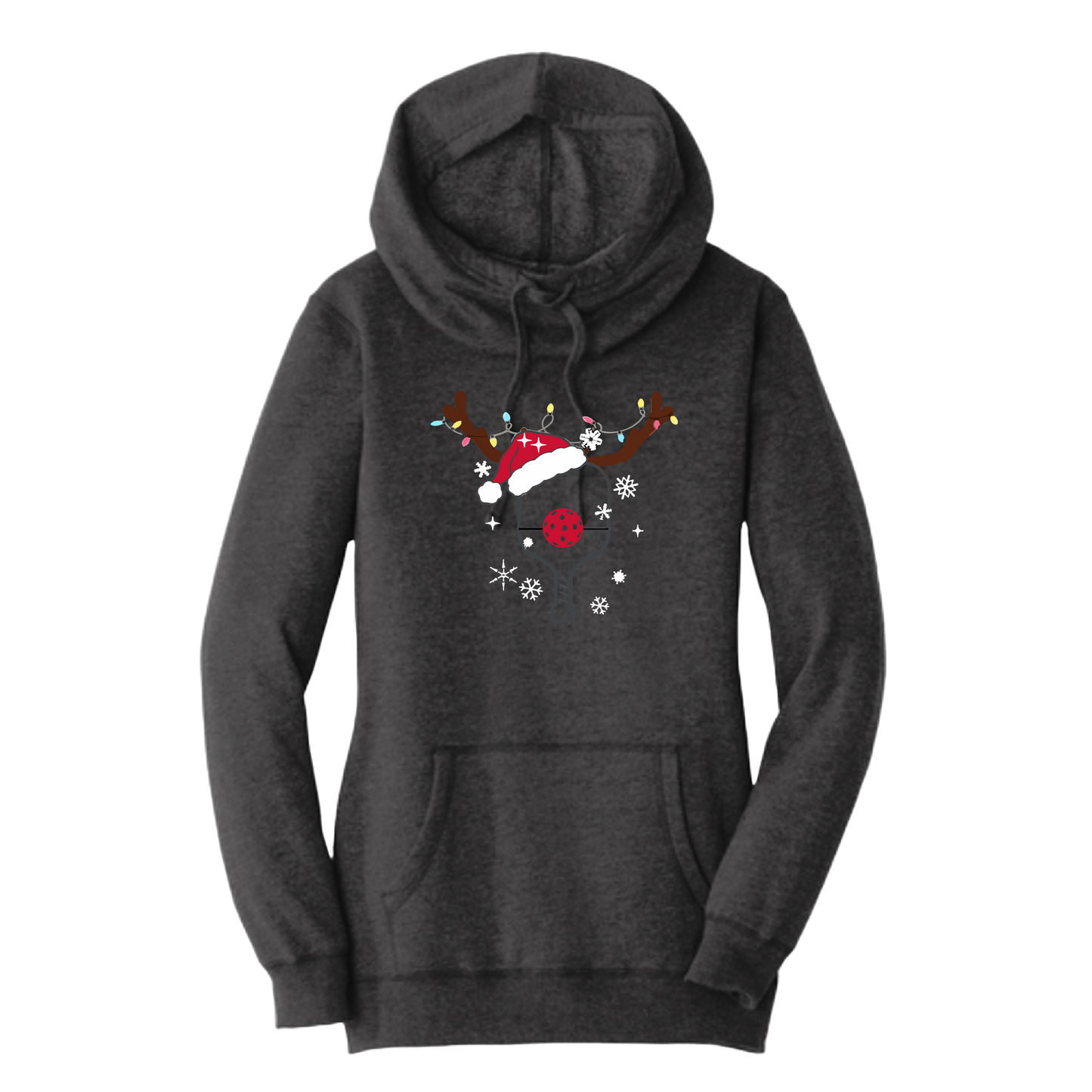 Rudolph The Pickling Reindeer Paddle | Women’s Cowl-Neck Hoodie Pickleball Sweatshirt | 55% Cotton 45% Poly Fleece