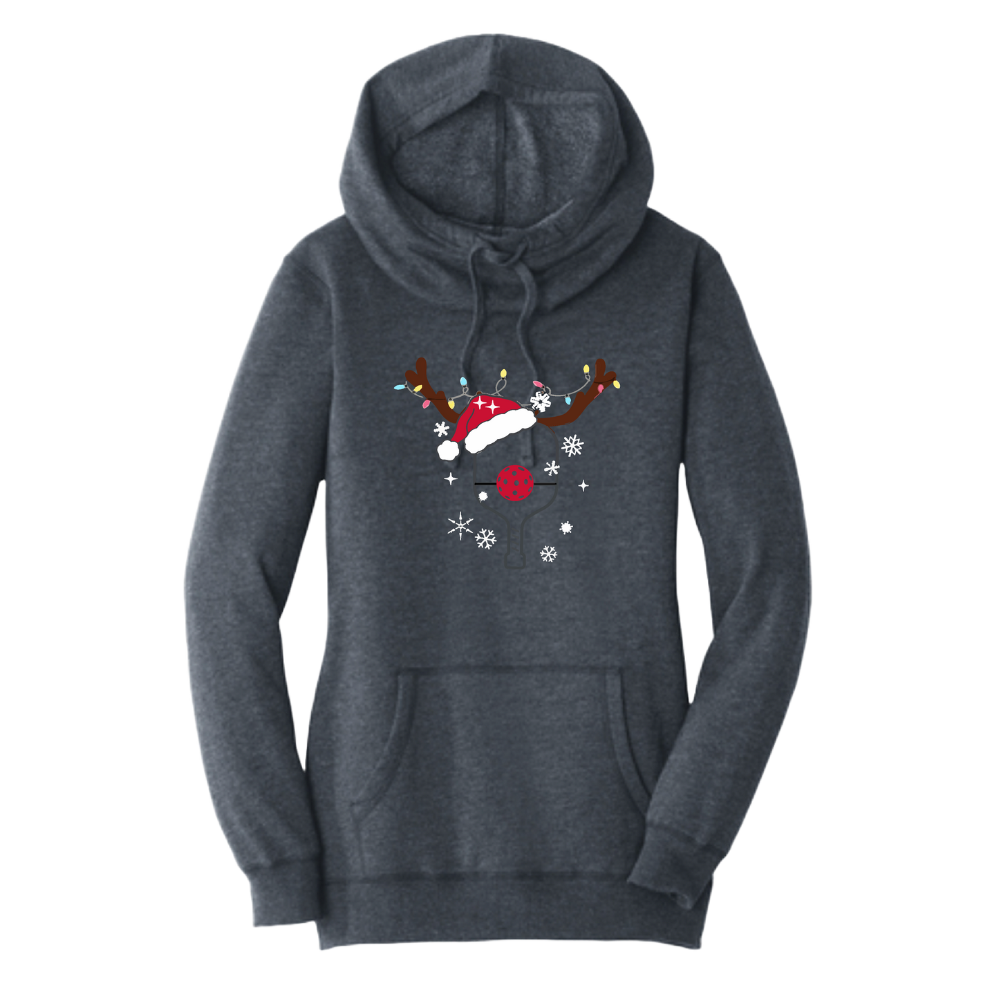 Rudolph The Pickling Reindeer Paddle | Women’s Cowl-Neck Hoodie Pickleball Sweatshirt | 55% Cotton 45% Poly Fleece