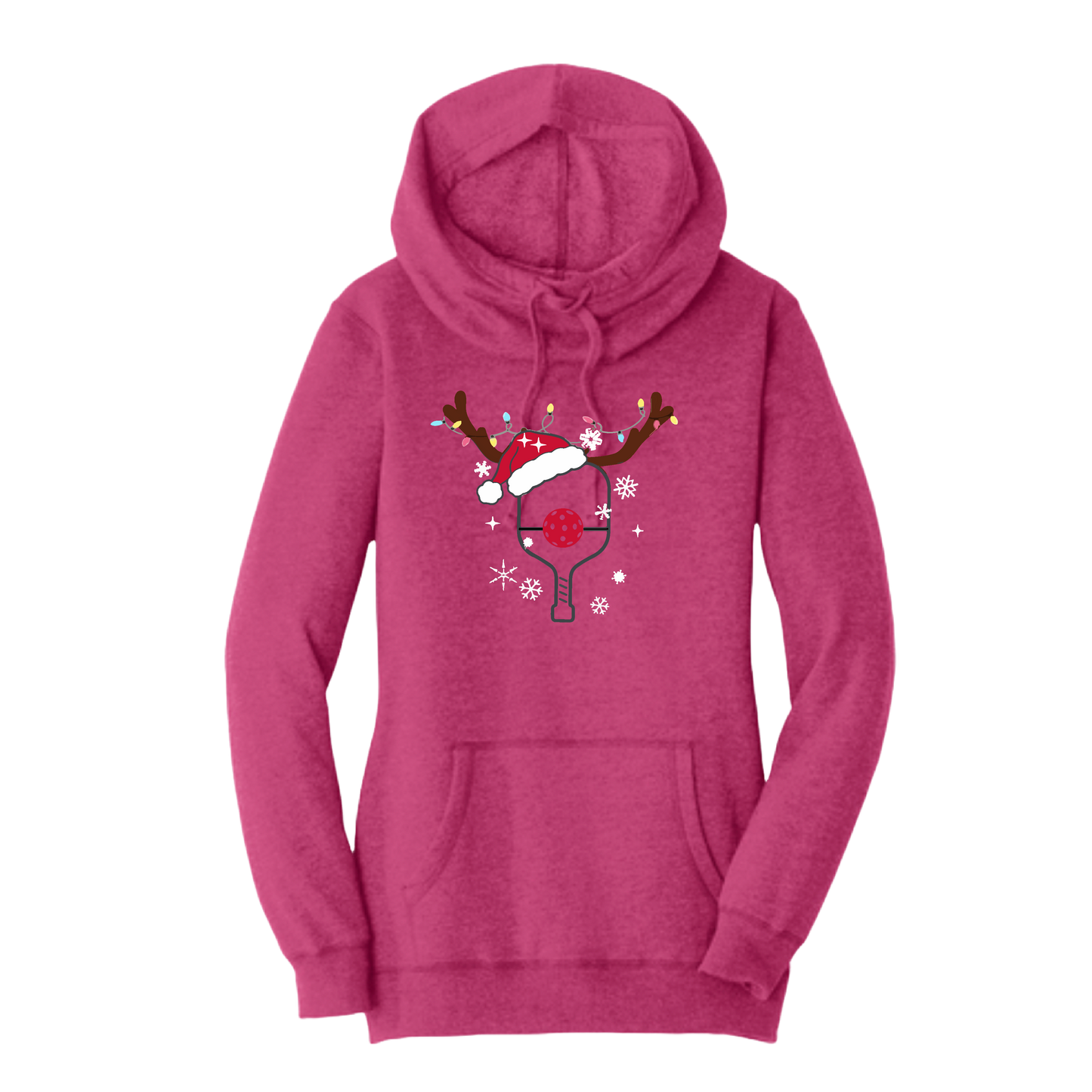 Rudolph The Pickling Reindeer Paddle | Women’s Cowl-Neck Hoodie Pickleball Sweatshirt | 55% Cotton 45% Poly Fleece