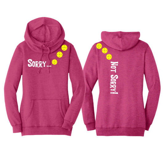 Sorry Not Sorry (Pickleballs Red White Yellow) | Women’s Cowl-Neck Hoodie Pickleball Sweatshirt | 55% Cotton 45% Poly Fleece