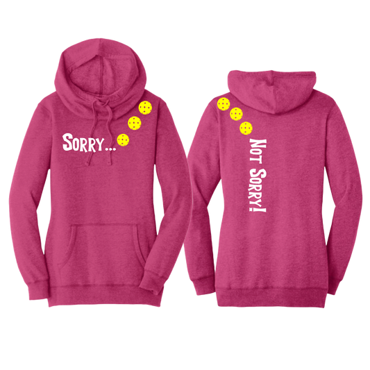 Sorry Not Sorry (Pickleballs Red White Yellow) | Women’s Cowl-Neck Hoodie Pickleball Sweatshirt | 55% Cotton 45% Poly Fleece