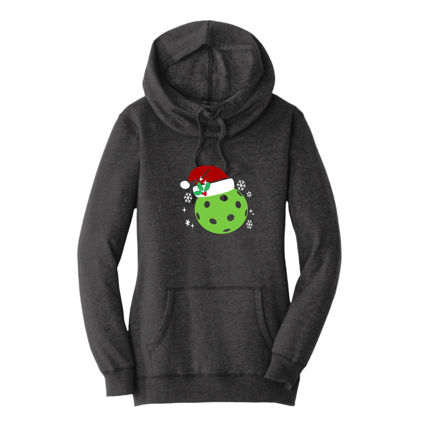 Santa Hat | Women’s Cowl-Neck Hoodie Pickleball Sweatshirt | 55% Cotton 45% Poly Fleece