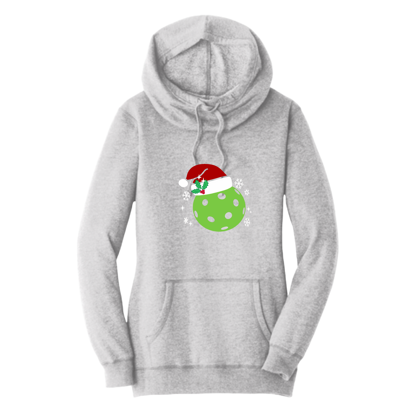 Santa Hat | Women’s Cowl-Neck Hoodie Pickleball Sweatshirt | 55% Cotton 45% Poly Fleece