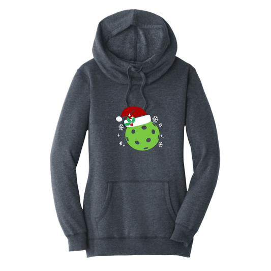 Santa Hat | Women’s Cowl-Neck Hoodie Pickleball Sweatshirt | 55% Cotton 45% Poly Fleece