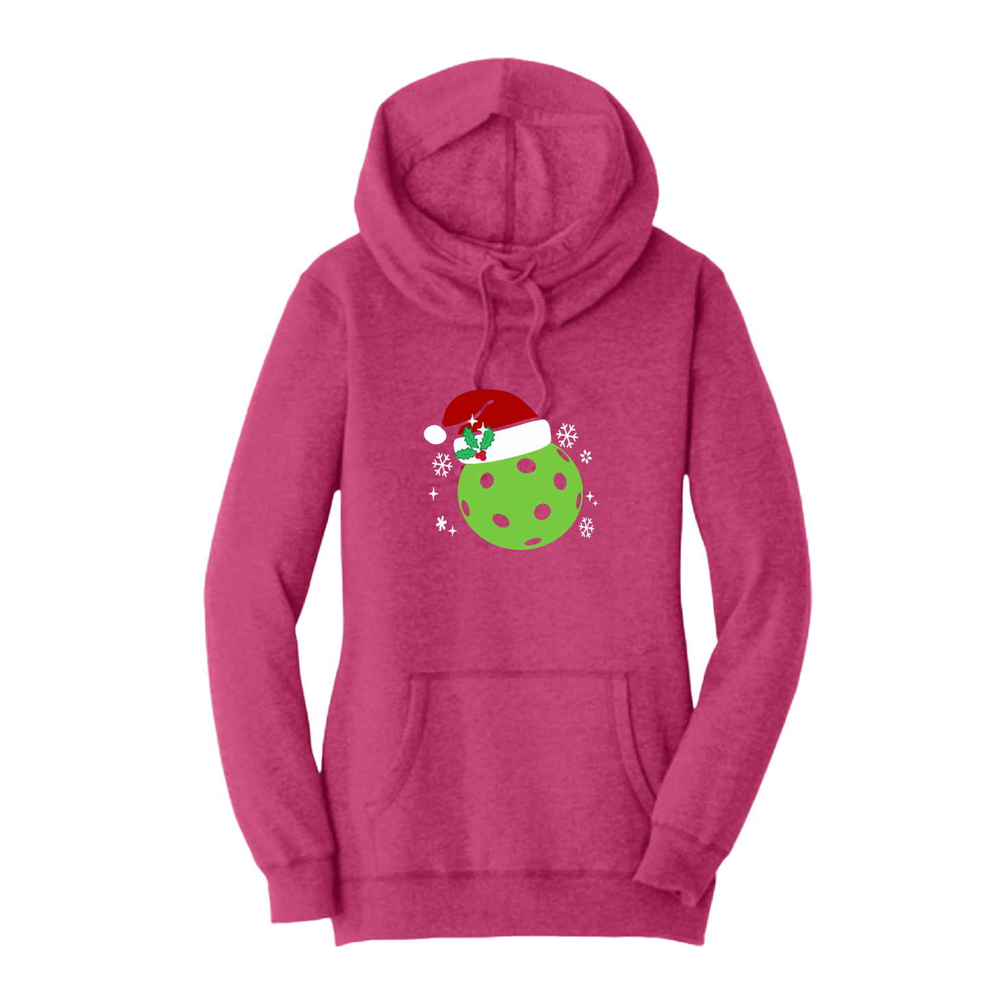 Santa Hat | Women’s Cowl-Neck Hoodie Pickleball Sweatshirt | 55% Cotton 45% Poly Fleece