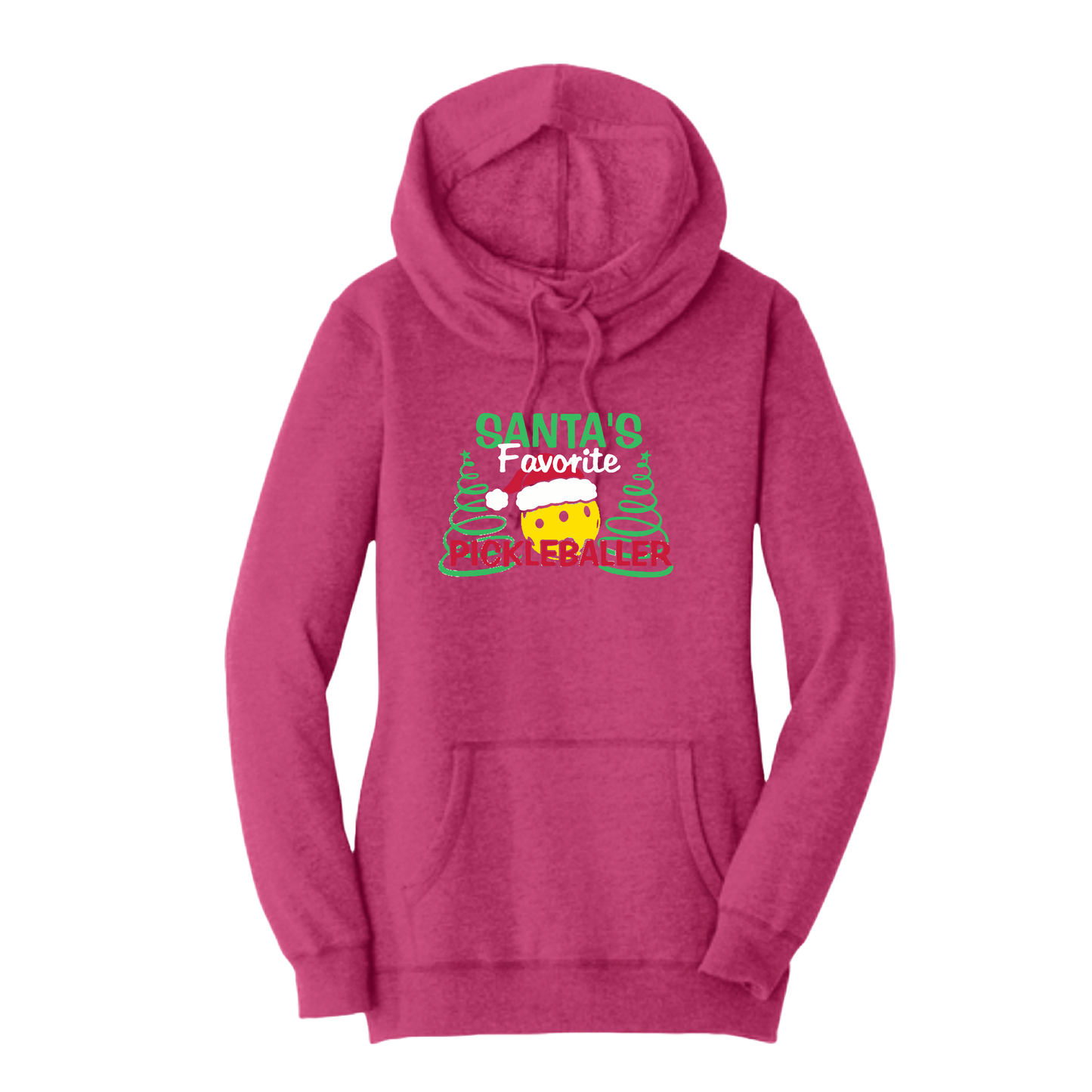 Santa's Favorite Pickleballer | Women’s Cowl-Neck Hoodie Pickleball Sweatshirt | 55% Cotton 45% Poly Fleece