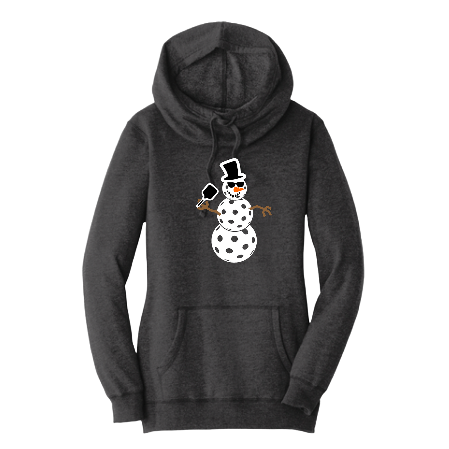 Frosty The Dinking Snowman | Women’s Cowl-Neck Hoodie Pickleball Sweatshirt | 55% Cotton 45% Poly Fleece