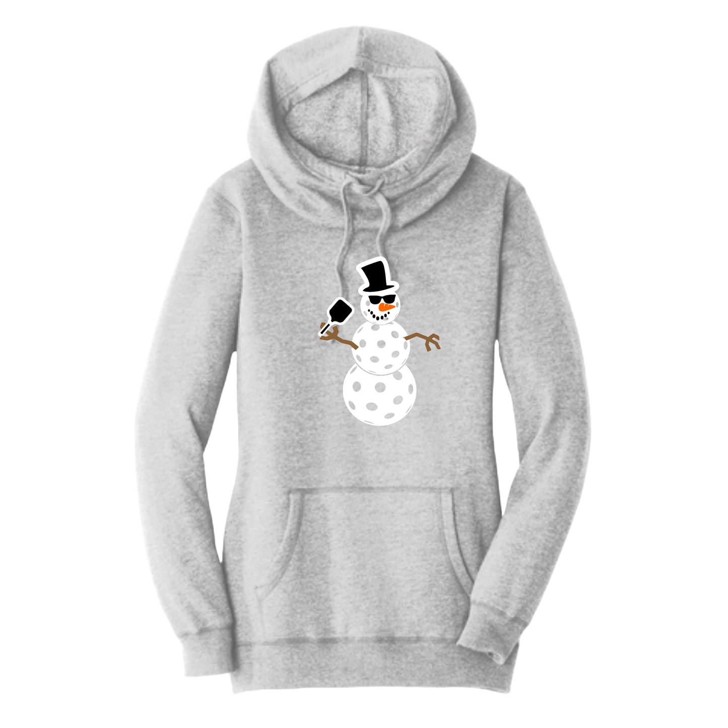 Frosty The Dinking Snowman | Women’s Cowl-Neck Hoodie Pickleball Sweatshirt | 55% Cotton 45% Poly Fleece