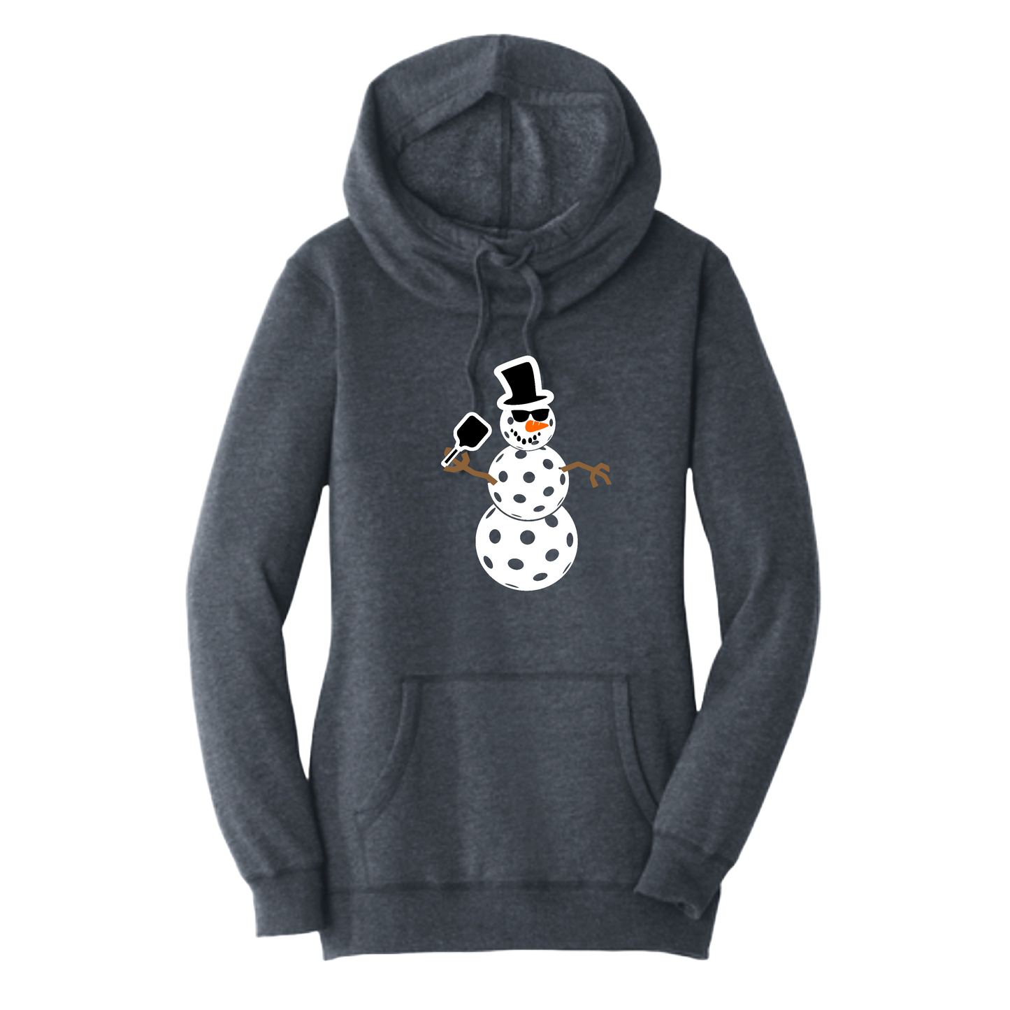 Frosty The Dinking Snowman | Women’s Cowl-Neck Hoodie Pickleball Sweatshirt | 55% Cotton 45% Poly Fleece