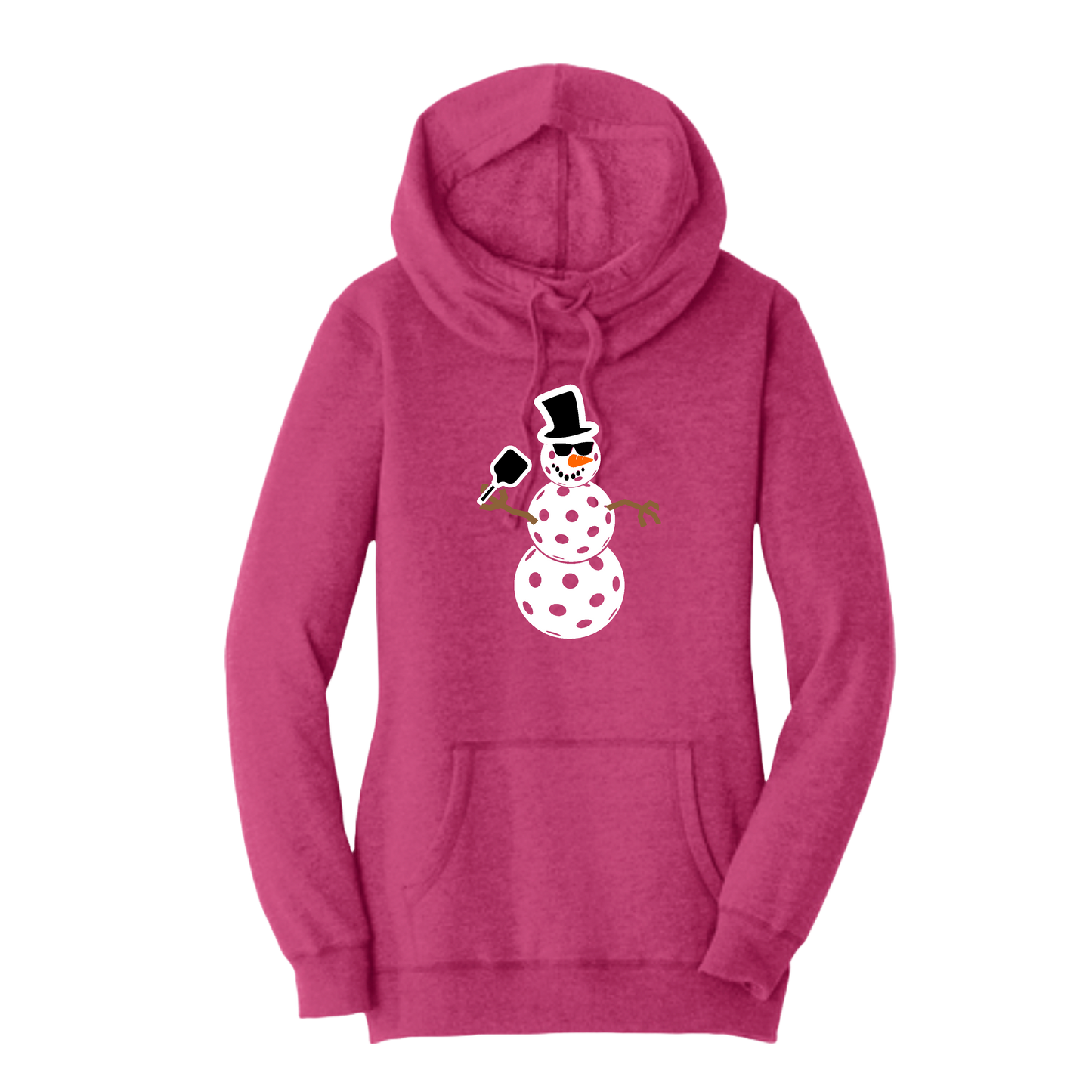 Frosty The Dinking Snowman | Women’s Cowl-Neck Hoodie Pickleball Sweatshirt | 55% Cotton 45% Poly Fleece