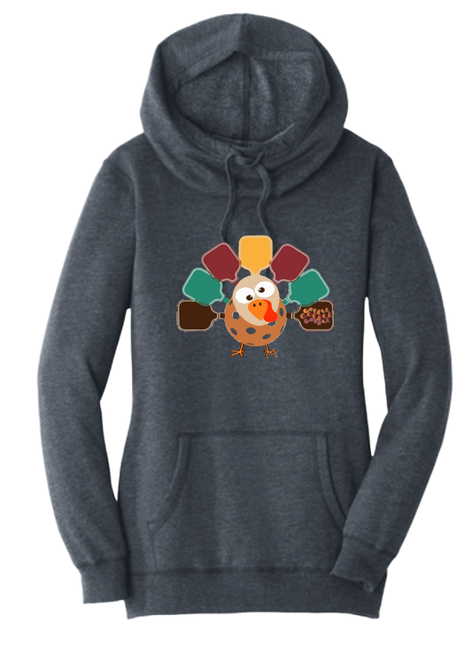 Turkey Pickleball | Women’s Cowl-Neck Hoodie Pickleball Sweatshirt | 55% Cotton 45% Poly Fleece