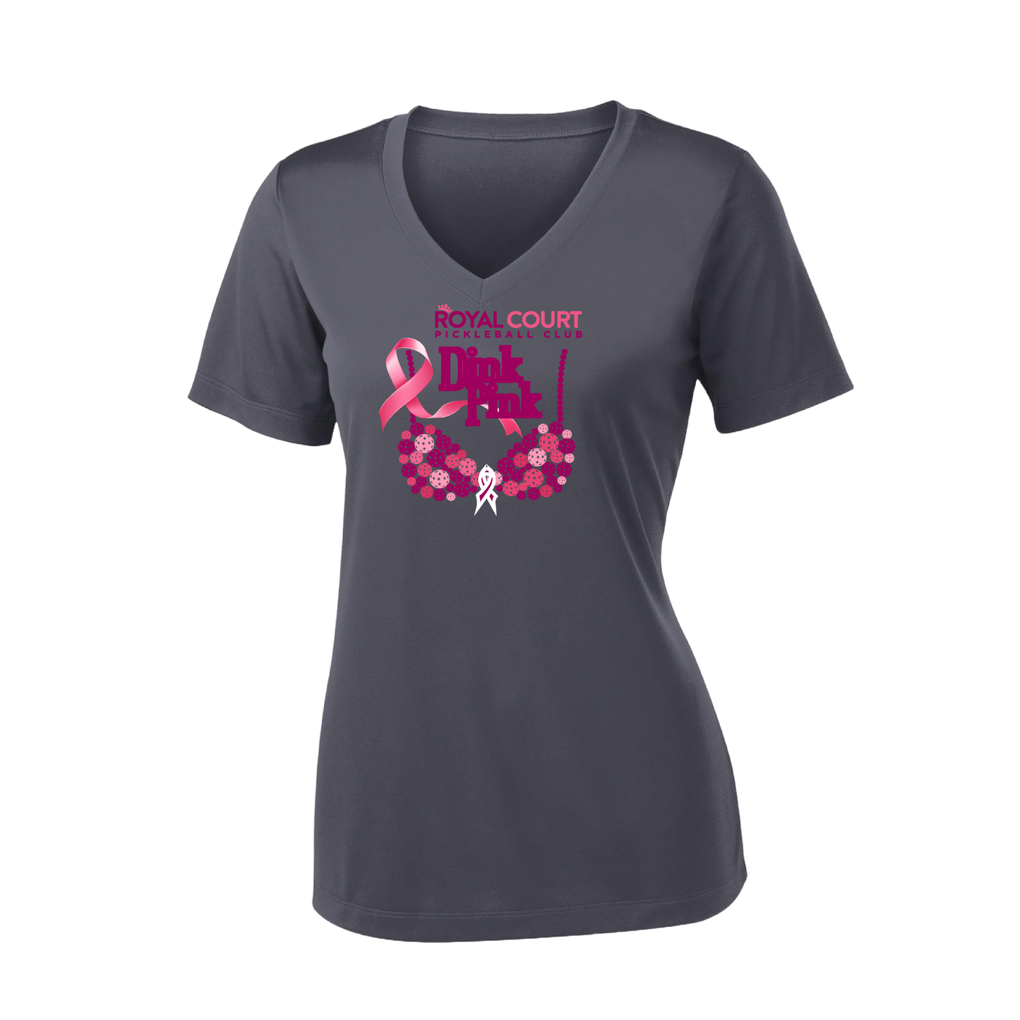 Royal Court Dink Pink | Women's Short Sleeve V-Neck Pickleball Shirts | 100% Polyester