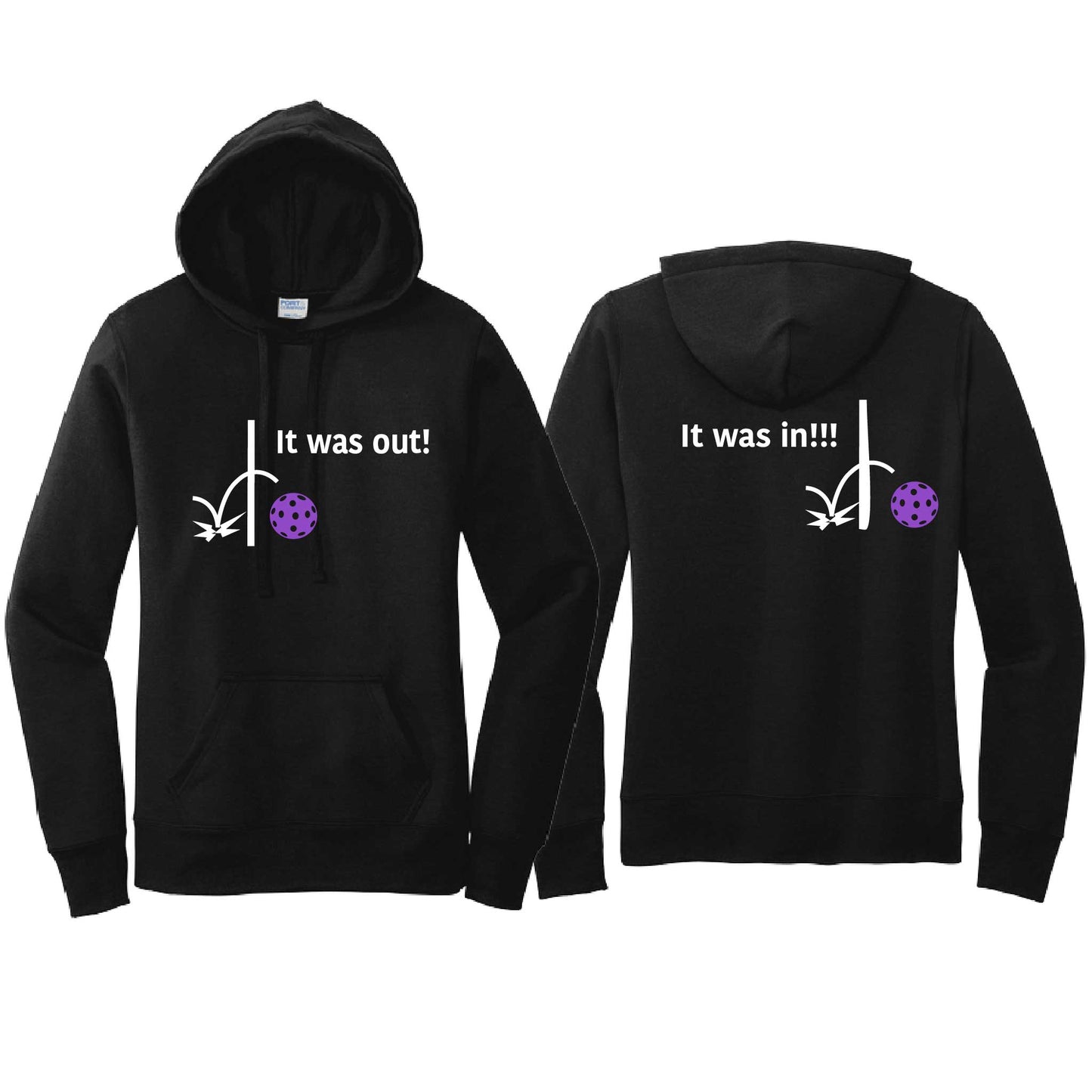 It Was Out! It Was In! (Pickleballs Pink Purple Rainbow) | Women’s Fitted Hoodie Pickleball Sweatshirt | 50% Cotton 50% Poly Fleece
