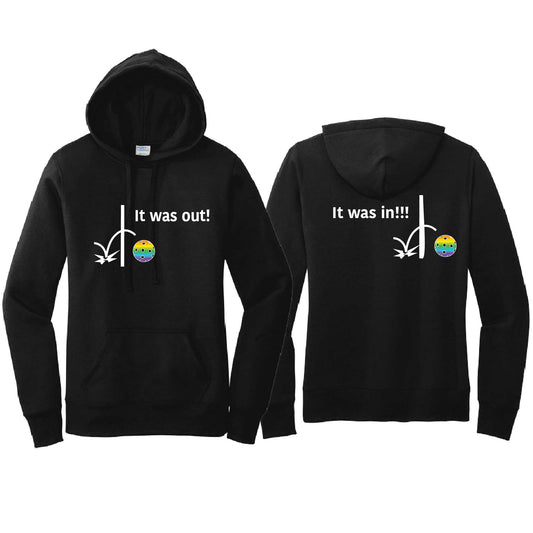 It Was Out! It Was In! (Pickleballs Pink Purple Rainbow) | Women’s Fitted Hoodie Pickleball Sweatshirt | 50% Cotton 50% Poly Fleece