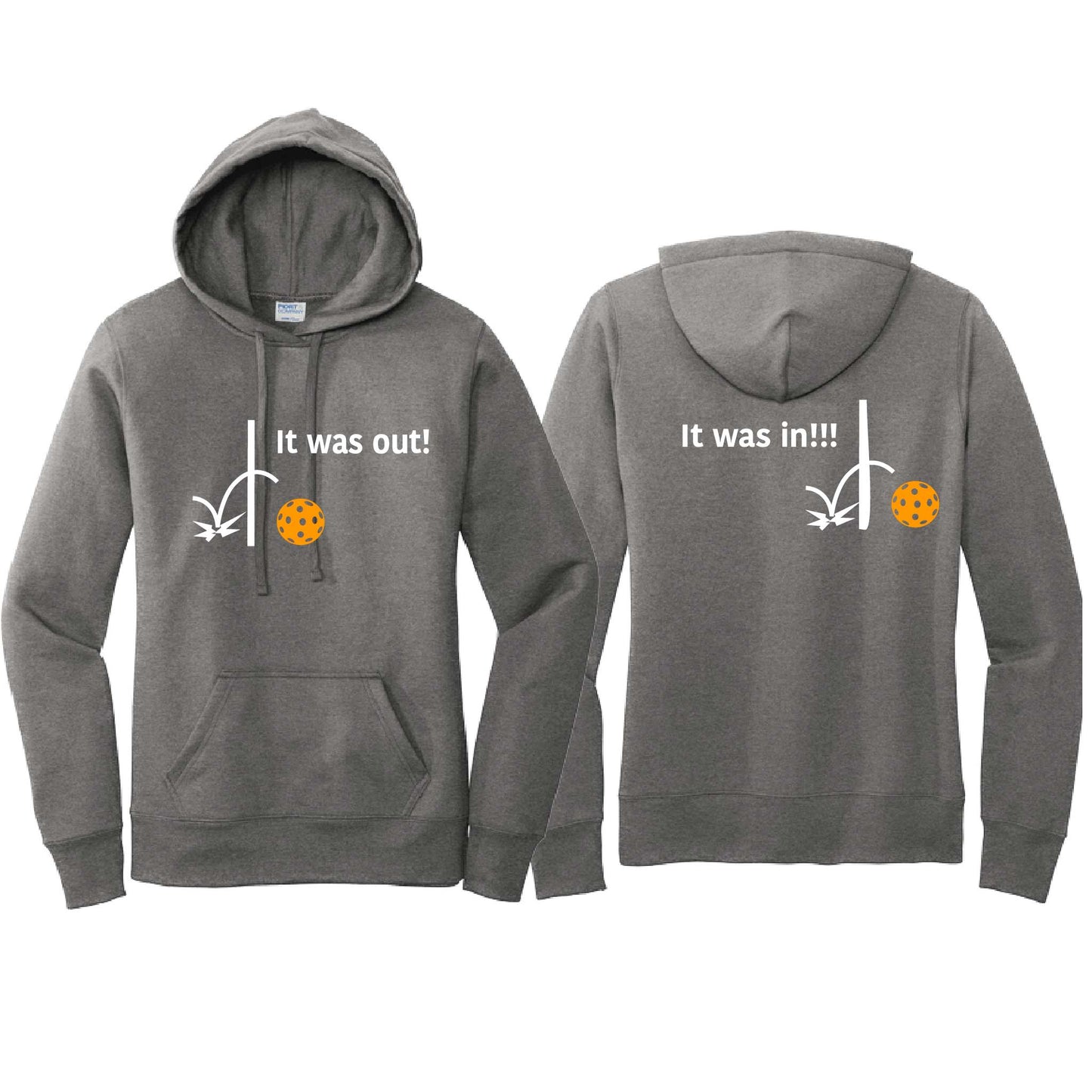 It Was Out! It Was In! (Pickleballs Cyan Green Orange) | Women’s Fitted Hoodie Pickleball Sweatshirt | 50% Cotton 50% Poly Fleece