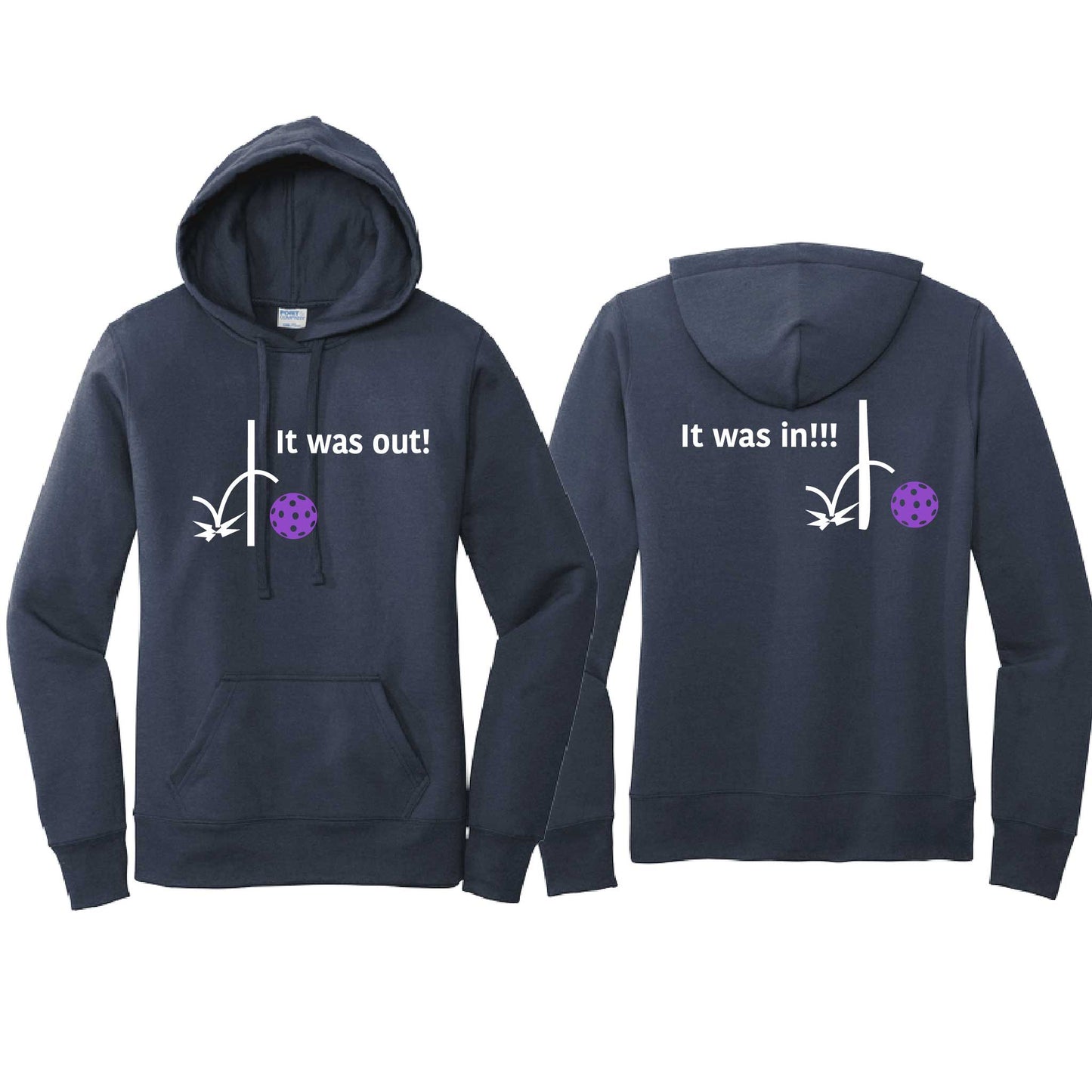 It Was Out! It Was In! (Pickleballs Pink Purple Rainbow) | Women’s Fitted Hoodie Pickleball Sweatshirt | 50% Cotton 50% Poly Fleece