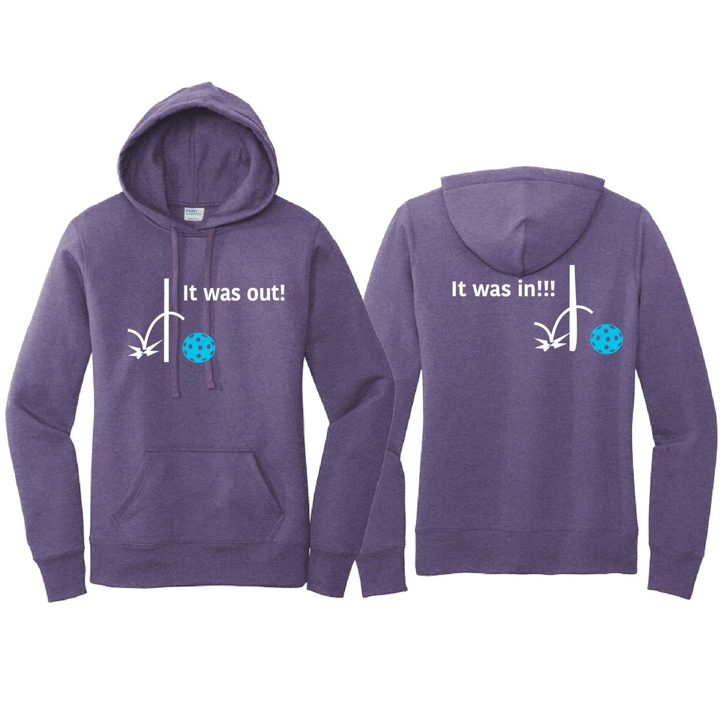 It Was Out! It Was In! (Pickleballs Cyan Green Orange) | Women’s Fitted Hoodie Pickleball Sweatshirt | 50% Cotton 50% Poly Fleece