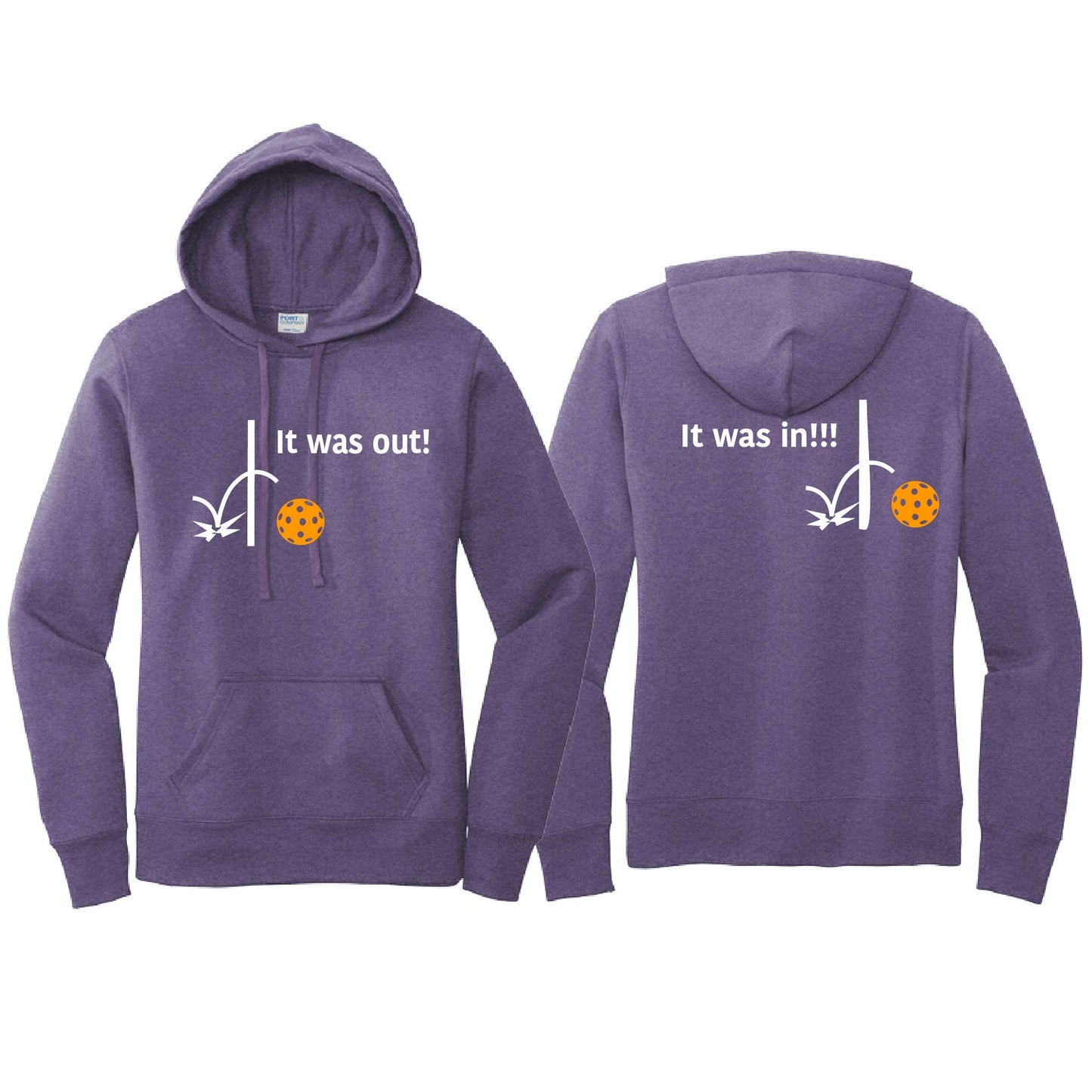 It Was Out! It Was In! (Pickleballs Cyan Green Orange) | Women’s Fitted Hoodie Pickleball Sweatshirt | 50% Cotton 50% Poly Fleece