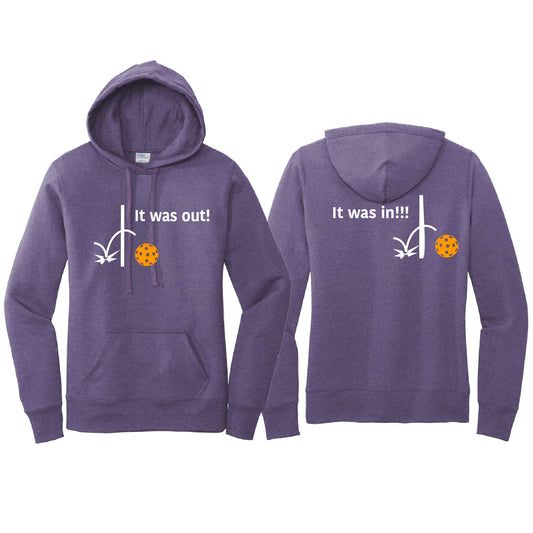 It Was Out! It Was In! (Pickleballs Cyan Green Orange) | Women’s Fitted Hoodie Pickleball Sweatshirt | 50% Cotton 50% Poly Fleece