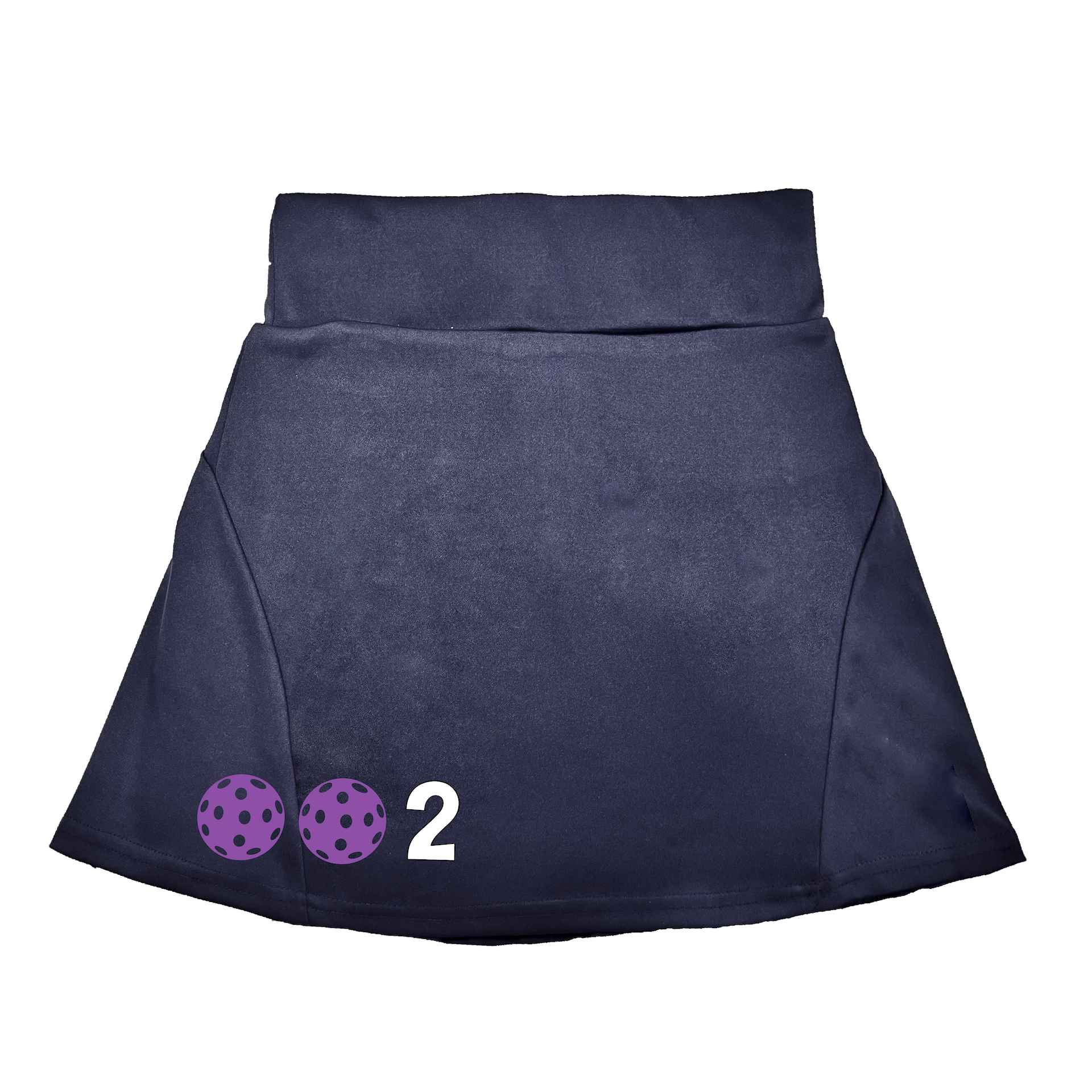 Pickleball 002 Customizable Ball color:  Choose: Cyan , Purple or Rainbow.  Pickleball Flirty These flirty skorts have a flat mid-rise waistband with a 3-inch waistband.  Light weight without being see through and the material wicks away moisture quickly.  Flirty pleats in the back with inner shorts for free movement and stylish coverage on the courts.  A functional zipper pocket on the back and two built in pockets on the shorts for convenient storage. The rear pleats are what make these skorts fabulous!  