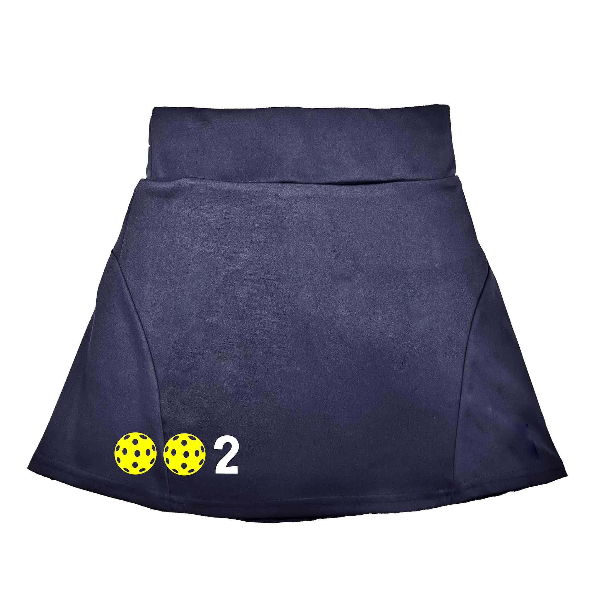 Pickleball Flirty Skort Design: 002 Customizable Pickleball Ball color:  Choose: White - Green -Yellow or Pink.  These flirty skorts have a flat mid-rise waistband with a 3 inch waistband.  Light weight without being see through and the material wicks away moisture quickly.  Flirty pleats in the back with inner shorts for free movement and stylish coverage on the courts.  A functional zipper pocket on the back and two built in pockets on the shorts for convenient storage. 