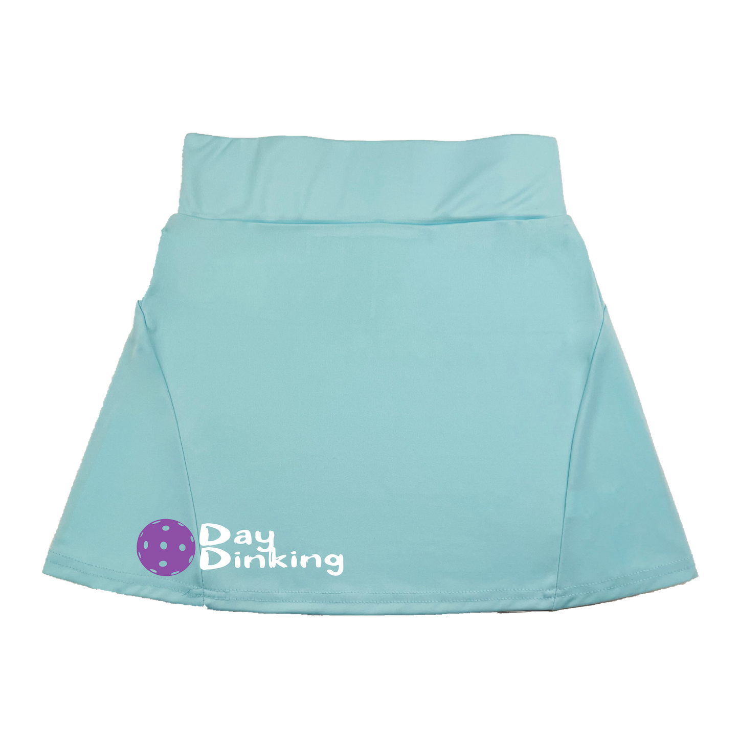 Pickleball Flirty Skort in Cyan, Purple or Rainbow.  These flirty skorts have a flat mid-rise waistband with a 3-inch waistband.  Light weight without being see through and the material wicks away moisture quickly.  Flirty pleats in the back with inner shorts for free movement and stylish coverage on the courts.  A functional zipper pocket on the back and two built in pockets on the shorts for convenient storage. The rear pleats are what make these skorts fabulous!  