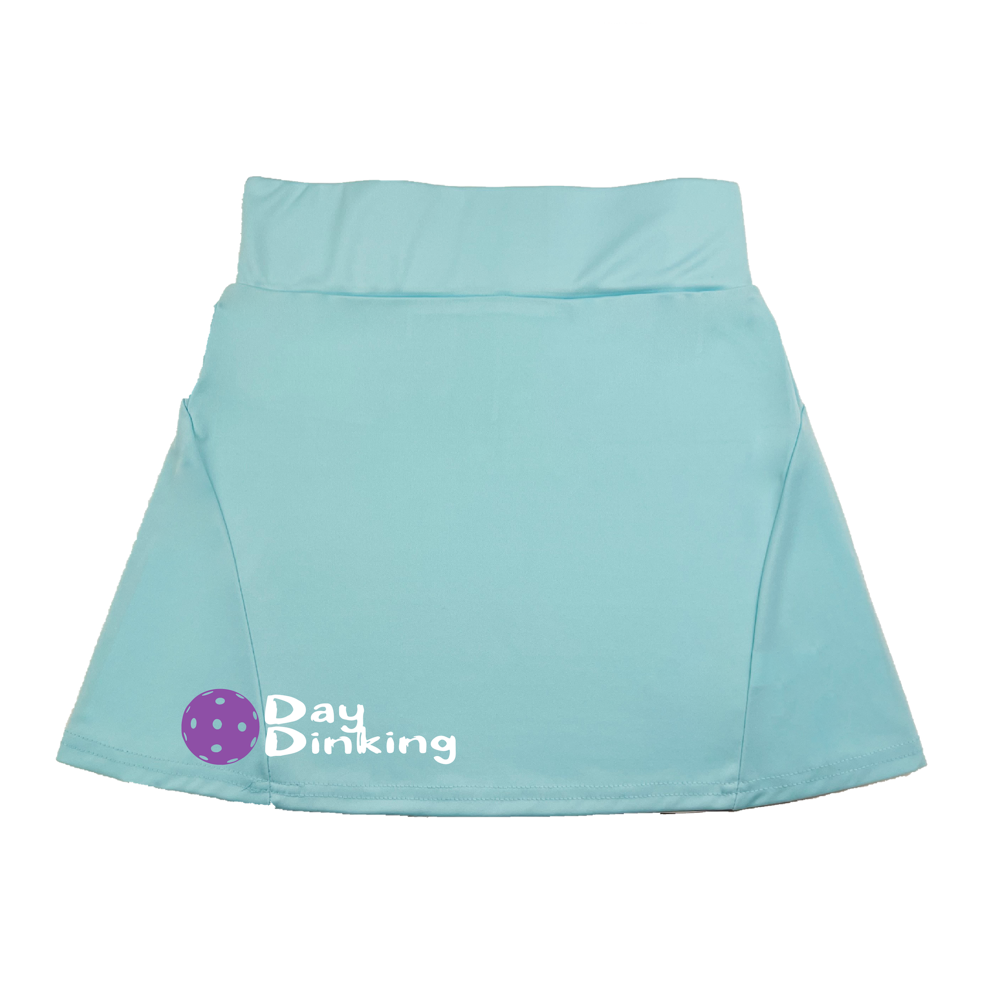 Pickleball Flirty Skort in Cyan, Purple or Rainbow.  These flirty skorts have a flat mid-rise waistband with a 3-inch waistband.  Light weight without being see through and the material wicks away moisture quickly.  Flirty pleats in the back with inner shorts for free movement and stylish coverage on the courts.  A functional zipper pocket on the back and two built in pockets on the shorts for convenient storage. The rear pleats are what make these skorts fabulous!  