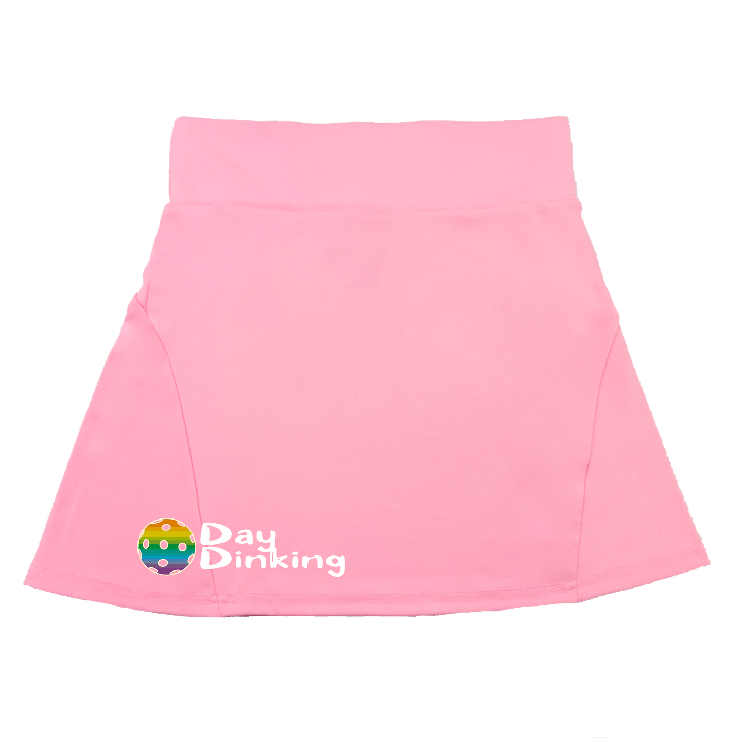 Pickleball Flirty Skort in Cyan, Purple or Rainbow.  These flirty skorts have a flat mid-rise waistband with a 3-inch waistband.  Light weight without being see through and the material wicks away moisture quickly.  Flirty pleats in the back with inner shorts for free movement and stylish coverage on the courts.  A functional zipper pocket on the back and two built in pockets on the shorts for convenient storage. The rear pleats are what make these skorts fabulous!  